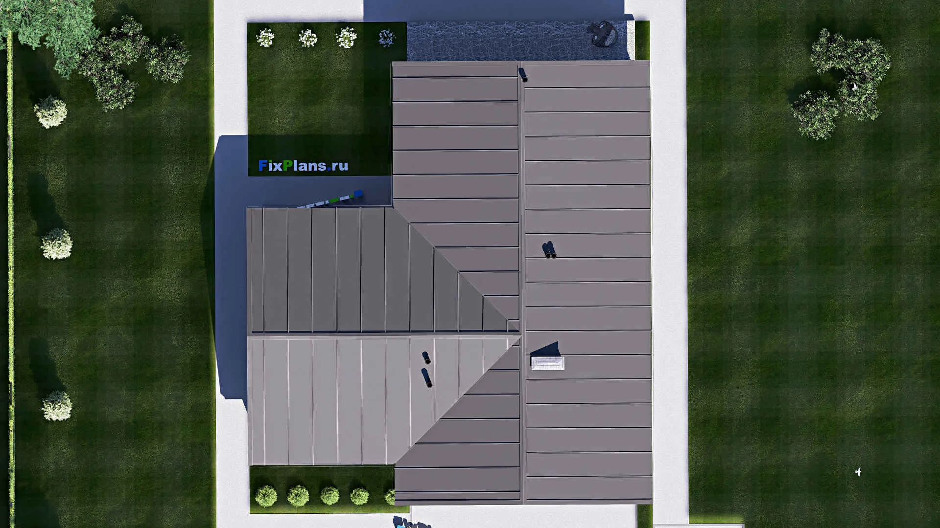 F-20897 - Проект одноэтажного дома 18 на 22, площадью 250 м² с террасой и 3 спальнями