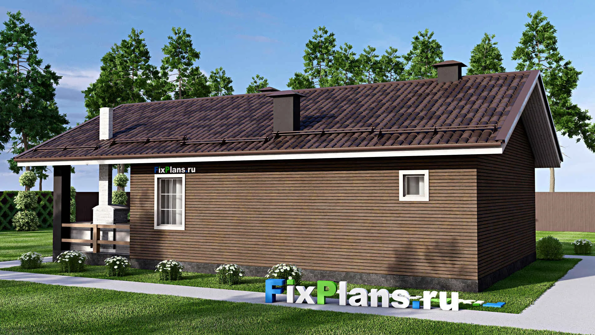 F-14975 - Проект бани 9 на 15, площадью 100 м² с комнатой отдыха, терассой и 2 санузлами