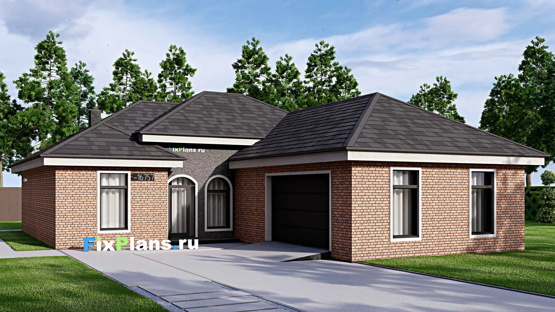 F-16757 - Проект одноэтажного дома 15 на 20, площадью 190 м² с террасой, баней, гаражом на 2 машины и 2 спальнями