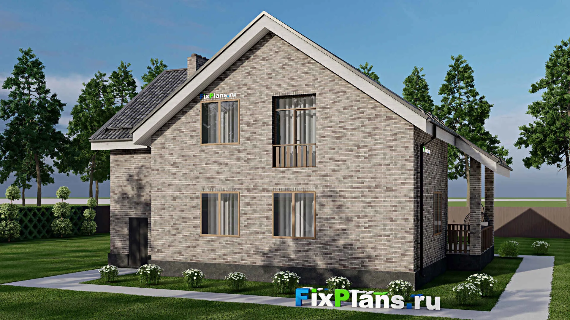 F-2897 - Планы дома с мансардой 13 на 14, площадью 250 м² с террасой, балконом, гаражом на 1 машину и 6 спальнями