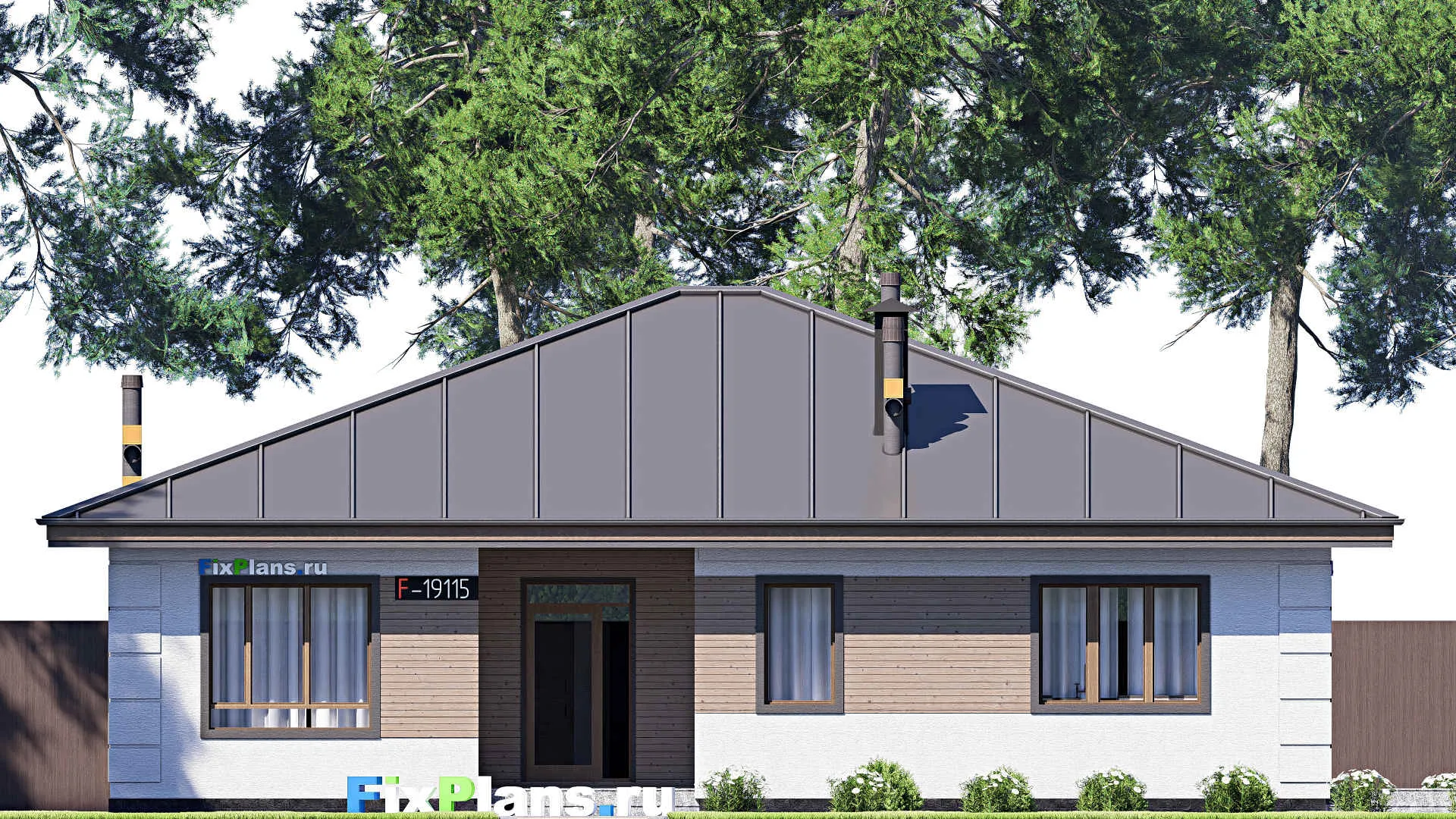 F-19115 - Проект одноэтажного дома 14 на 19, площадью 190 м² с террасой и 4 спальнями