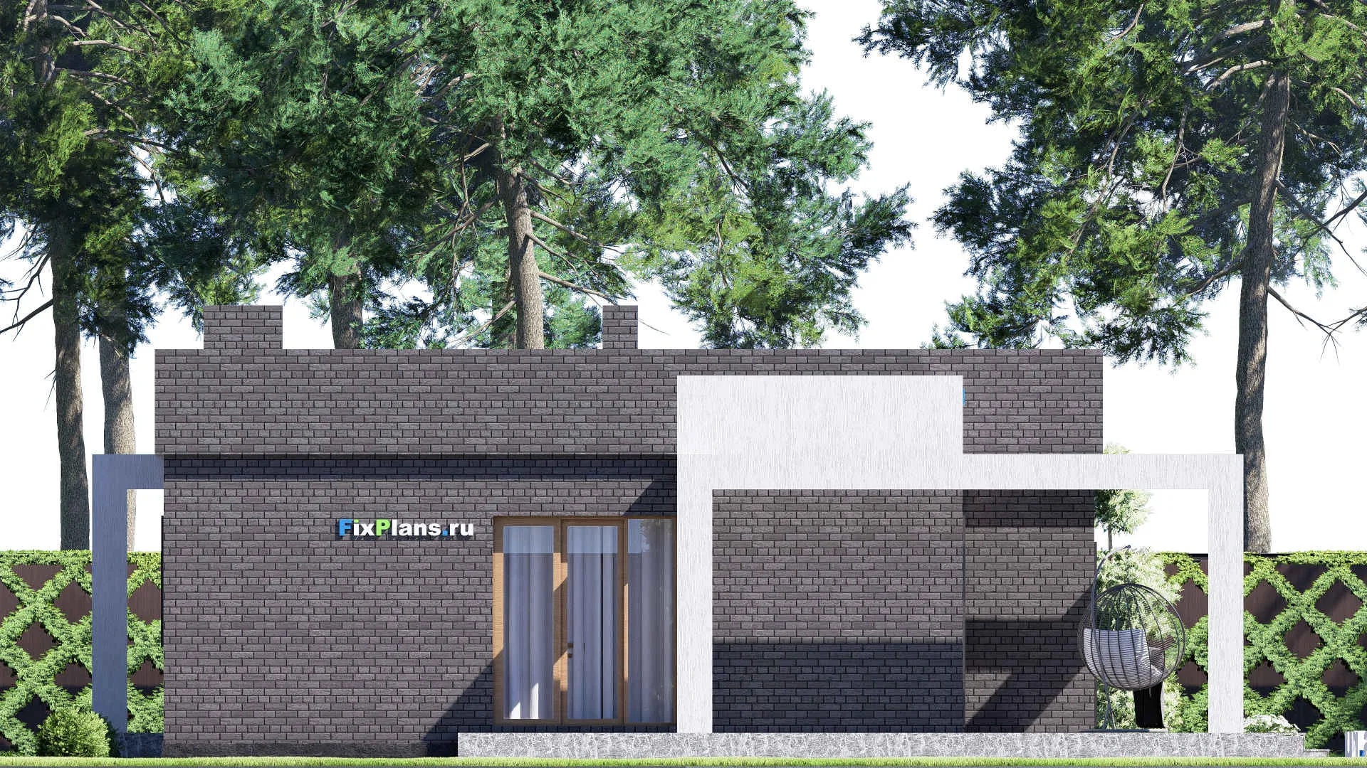 F-16325 - Проект одноэтажного дома 13 на 14, площадью 130 м² с террасой и 2 спальнями