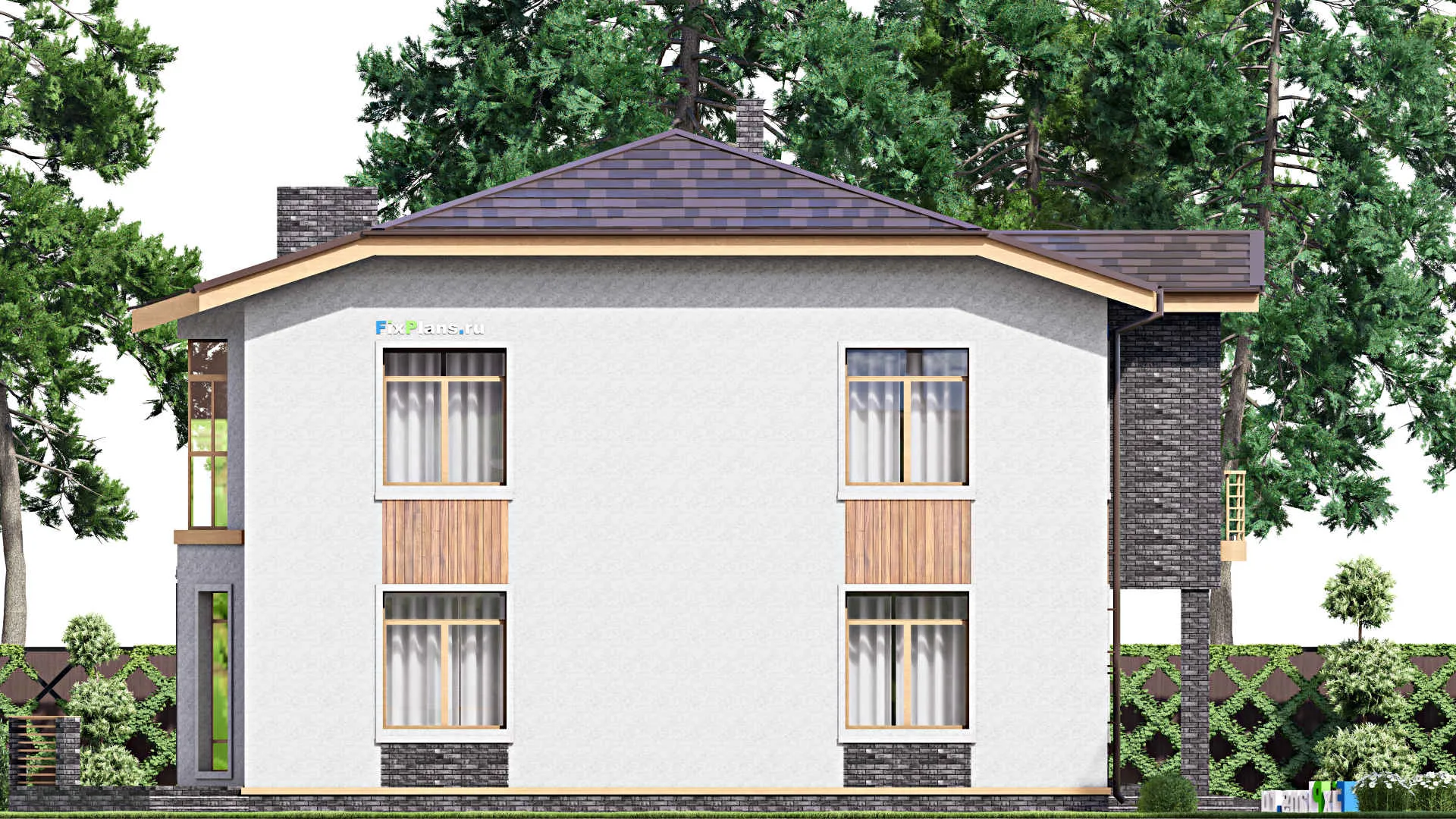 F-15911 - Проект двухэтажного дома 13 на 17, площадью 300 м² с террасой, балконом, гаражом на 1 машину и 4 спальнями