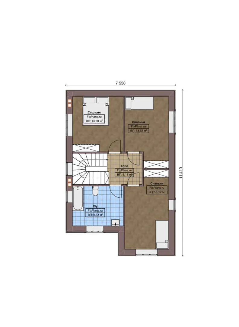 F-7280 - Планы двухэтажного дома 12 на 16, площадью 190 м² с баней и 4 спальнями