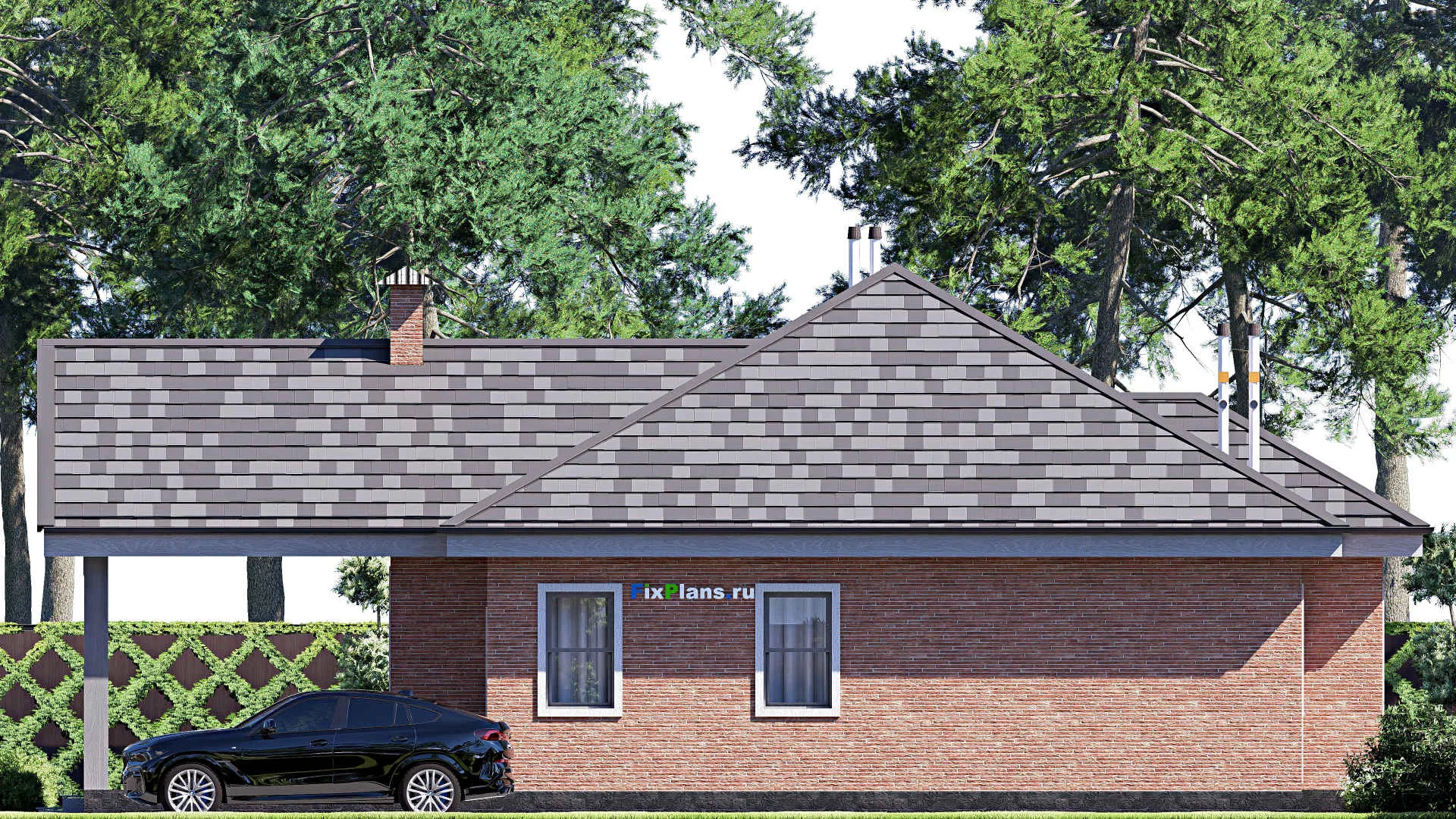 F-20690 - Проект одноэтажного дома 15 на 17, площадью 200 м² с террасой и 2 спальнями