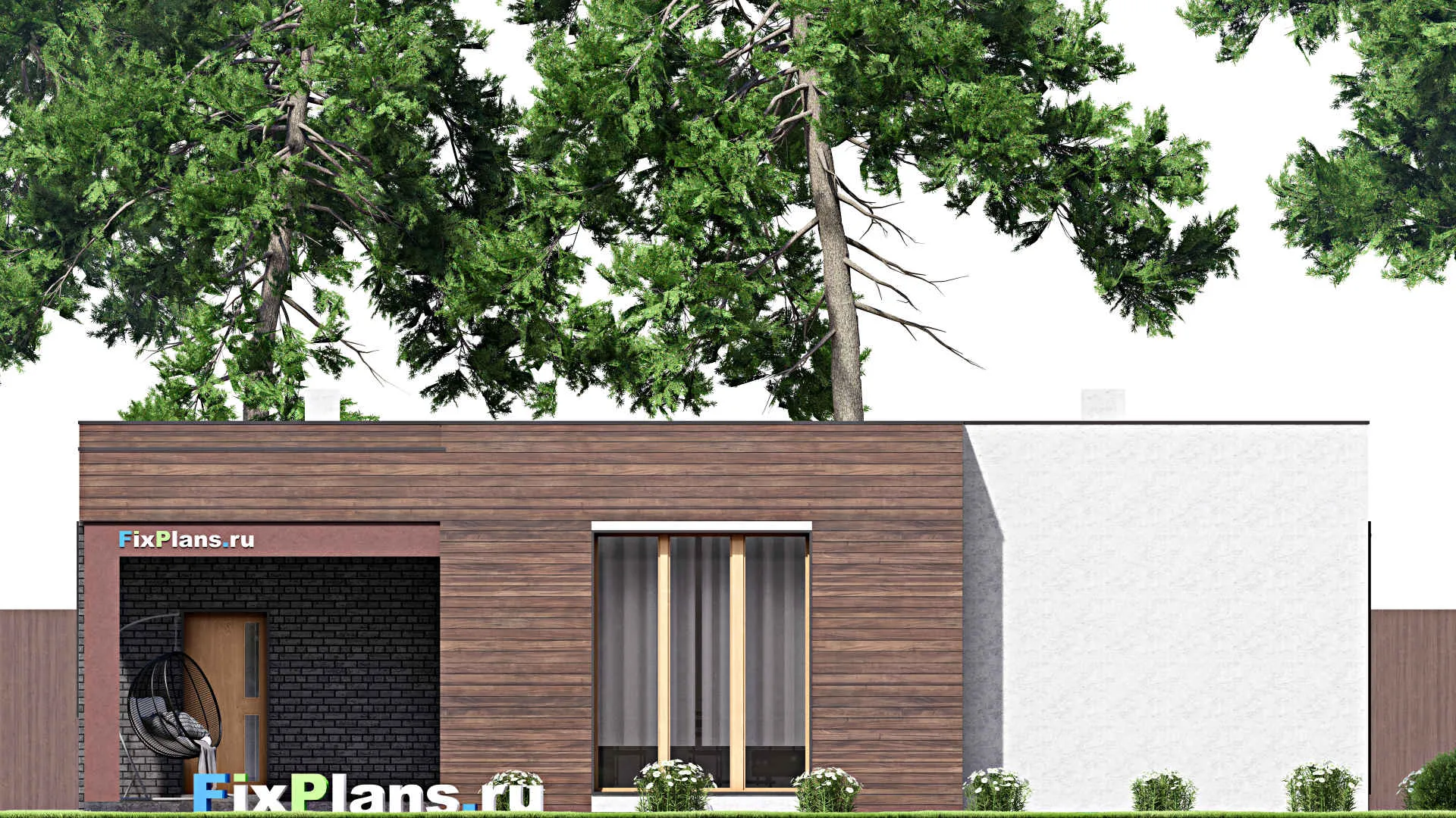 F-16100 - Проект одноэтажного дома 15 на 18, площадью 170 м² с террасой, гаражом на 1 машину и 3 спальнями