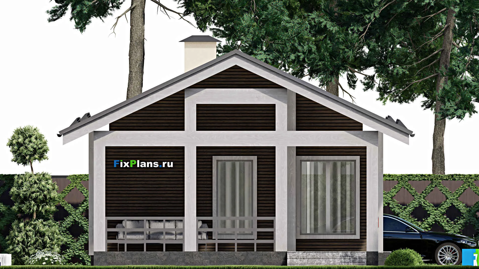 F-11510 - Проект бани 8 на 11, площадью 70 м² с комнатой отдыха, терассой и санузлом