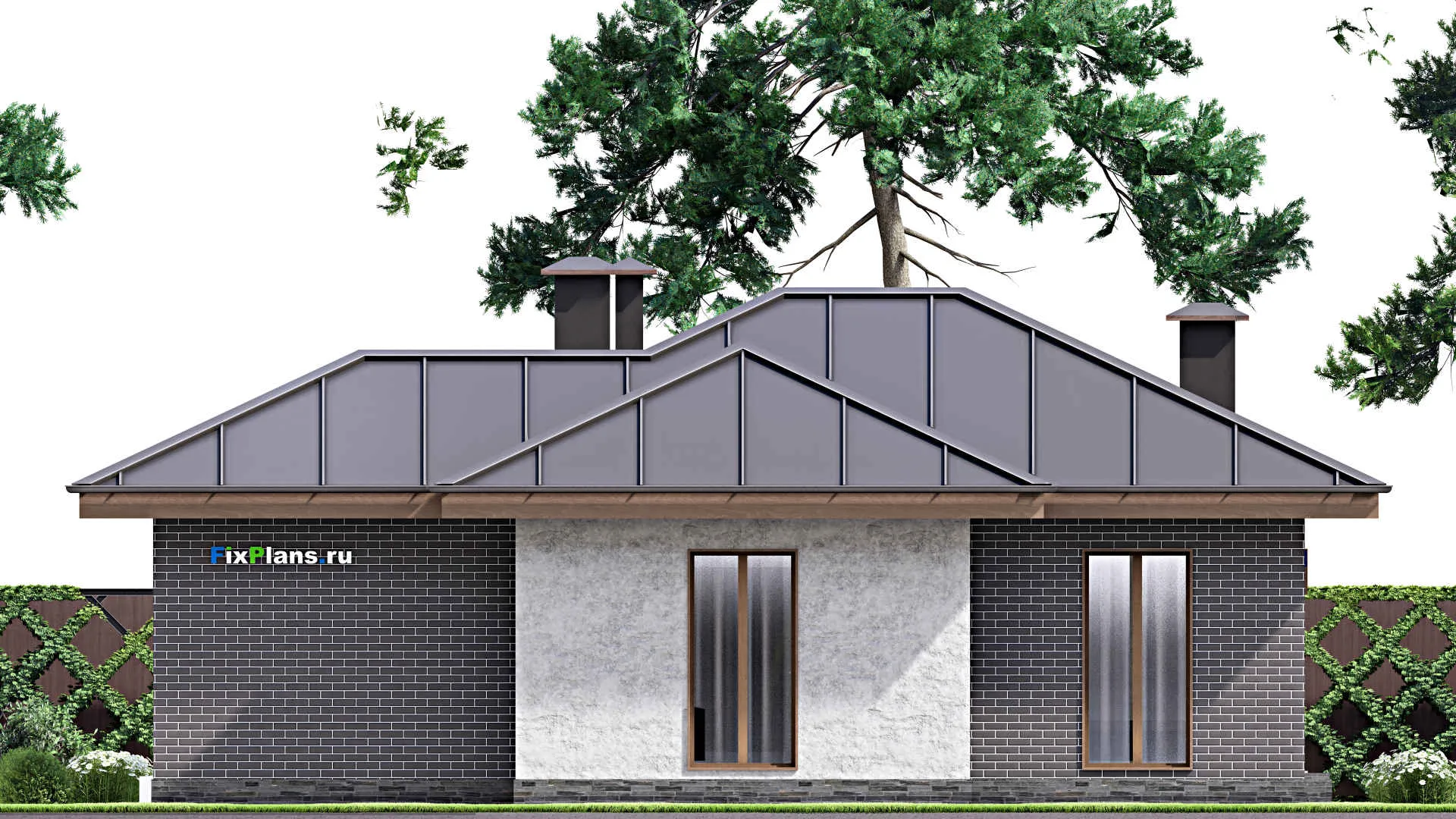 F-8171 - Проект одноэтажного дома 13 на 22, площадью 170 м² с террасой, бассейном и 3 спальнями