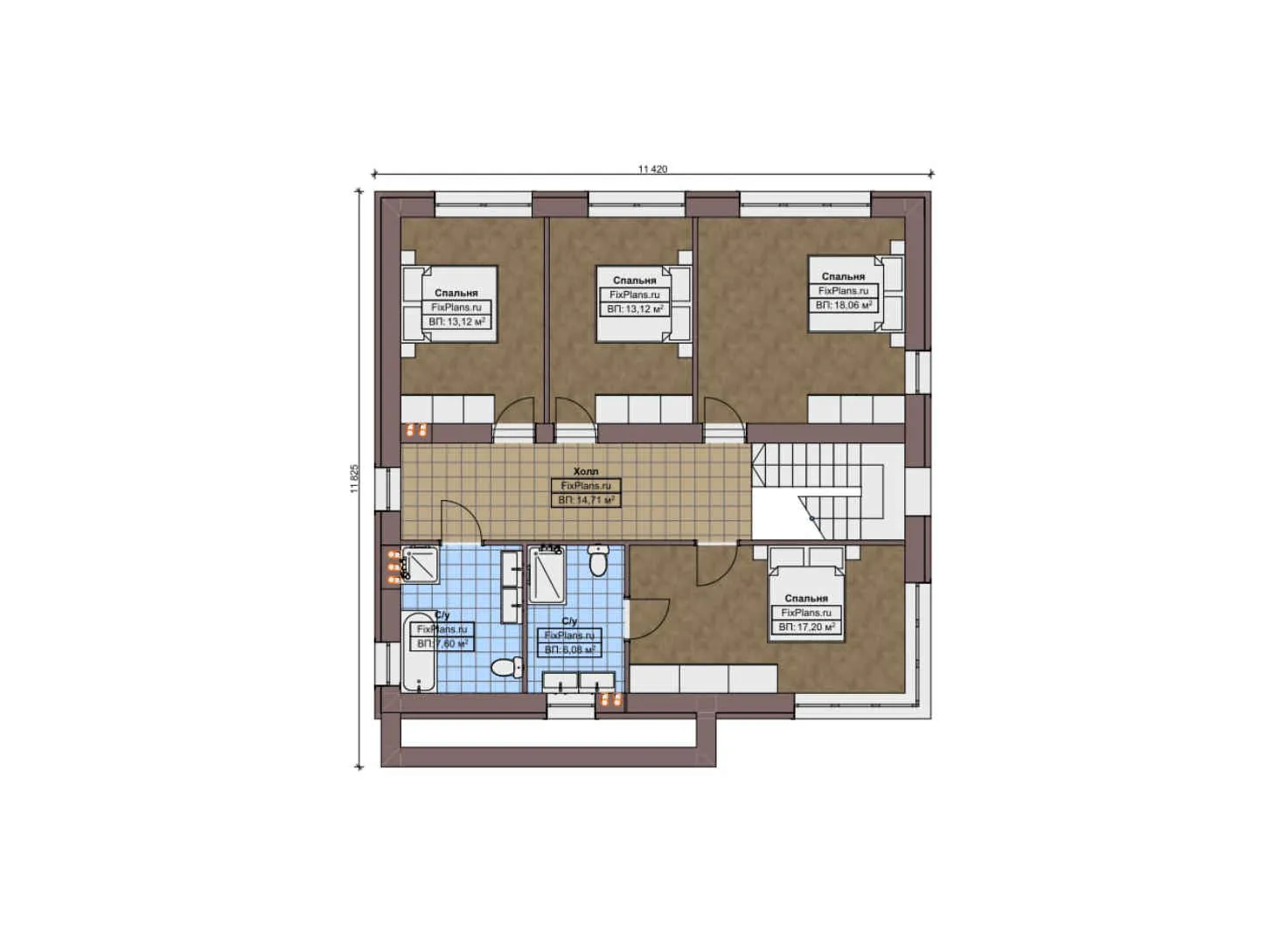 F-12221 - Планы двухэтажного дома 12 на 15, площадью 230 м² с террасой и 4 спальнями