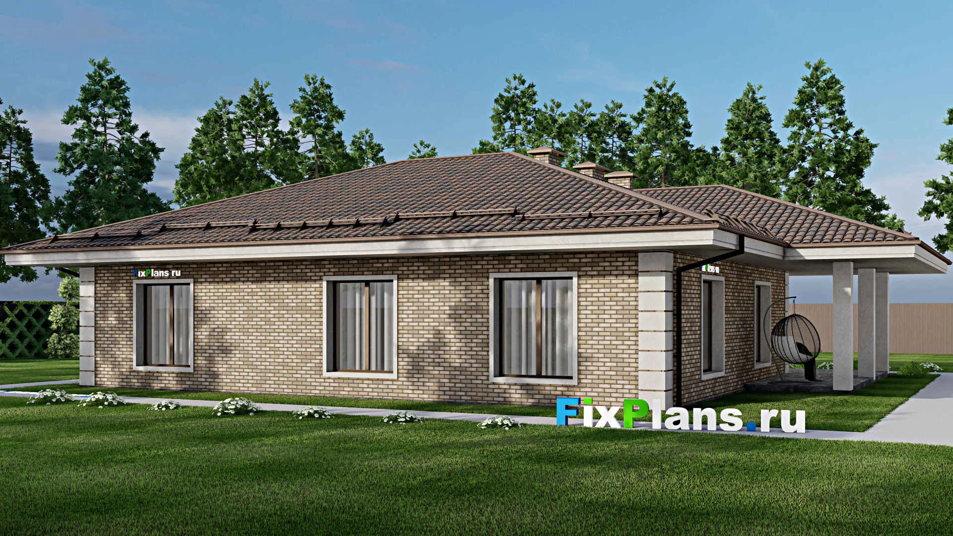 F-9368 - Проект одноэтажного дома 15 на 18, площадью 190 м² с 4 спальнями