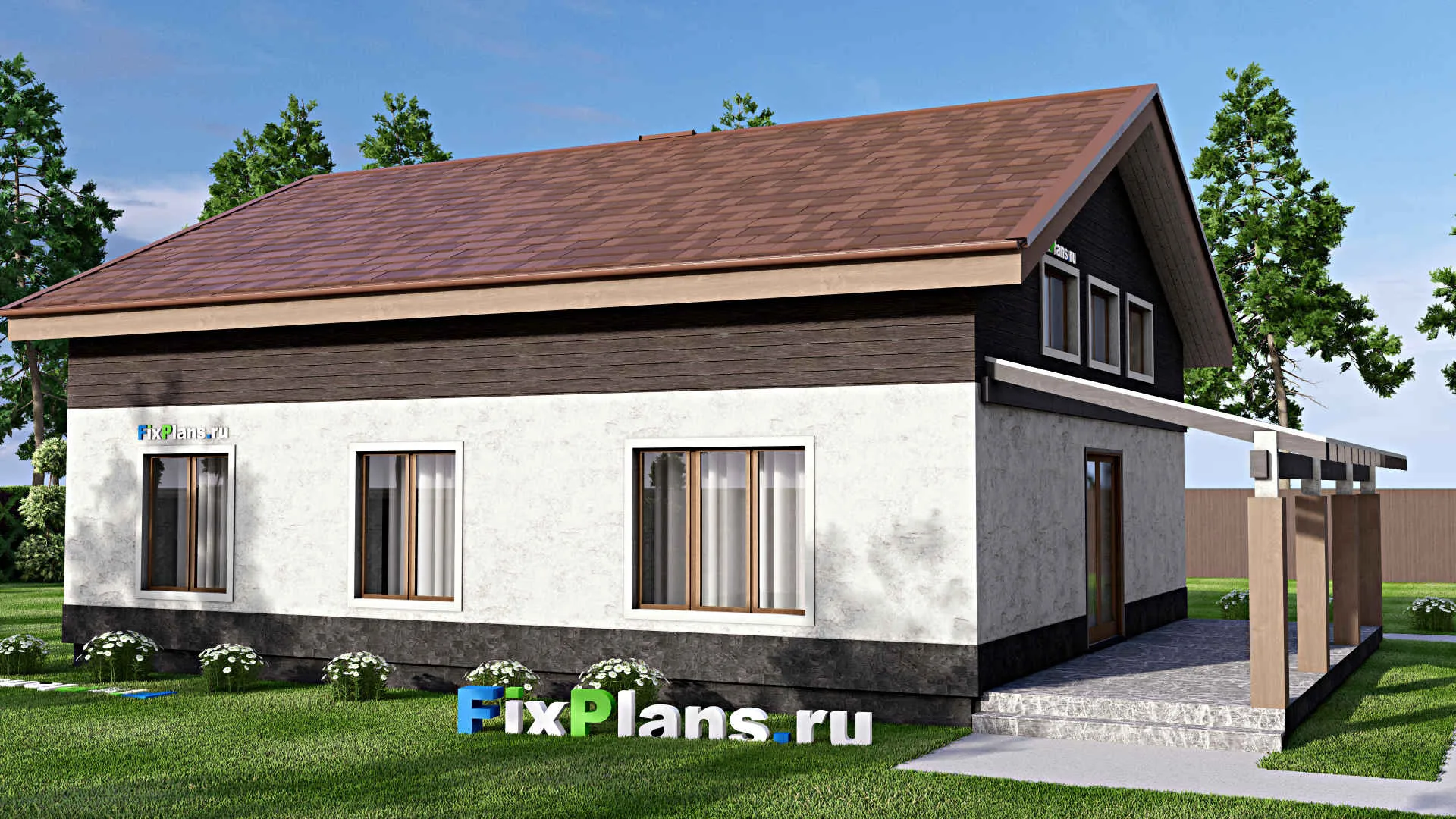 F-13166 - Проект дома с мансардой 12 на 16, площадью 230 м² с террасой и 5 спальнями