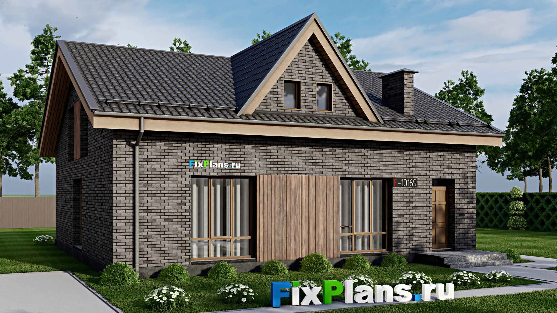 F-10169 - Проект дома с мансардой 13 на 15, площадью 310 м² с цокольным этажом и 5 спальнями