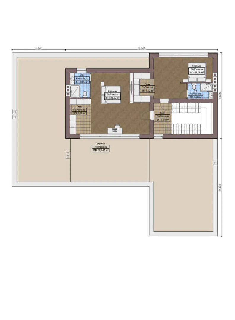 F-0359 - Планы двухэтажного дома 19 на 21, площадью 550 м² с террасой, балконом, баней, бассейном, спортзалом и 4 спальнями