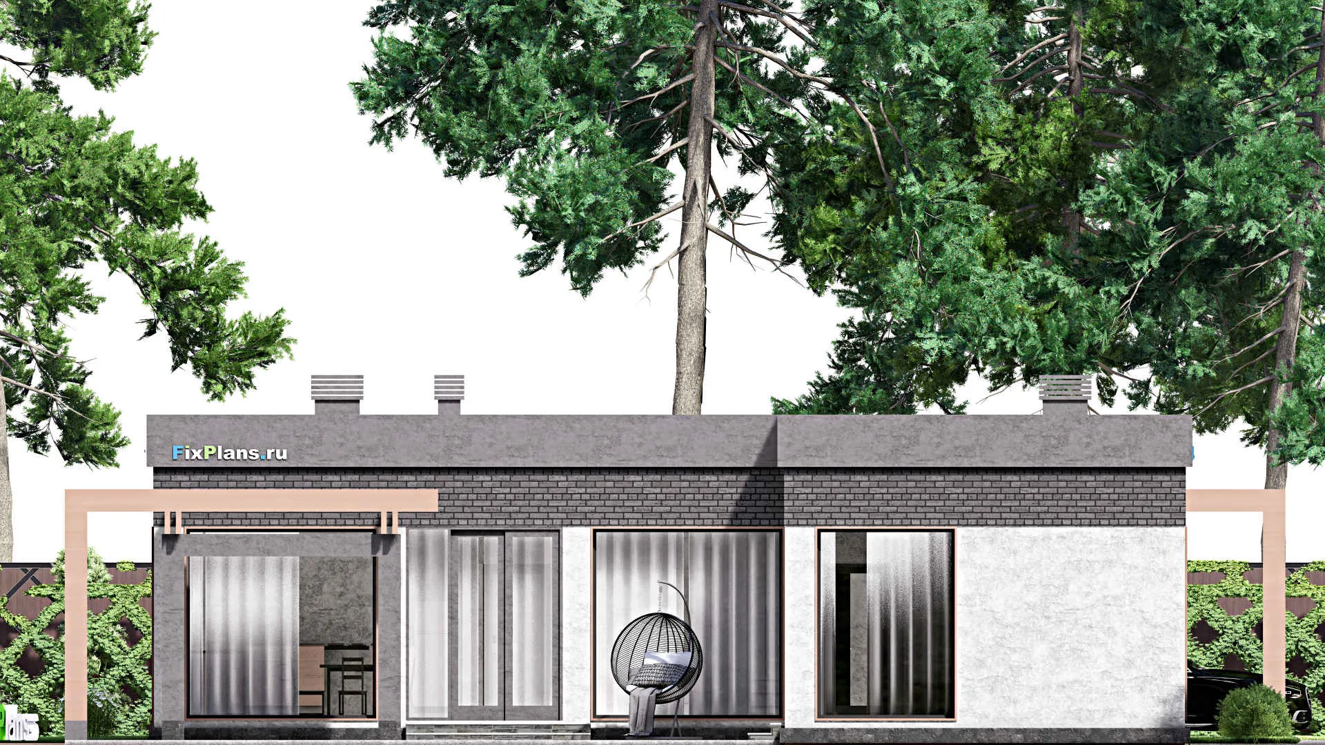 F-13121 - Проект одноэтажного дома 17 на 17, площадью 140 м² с 3 спальнями