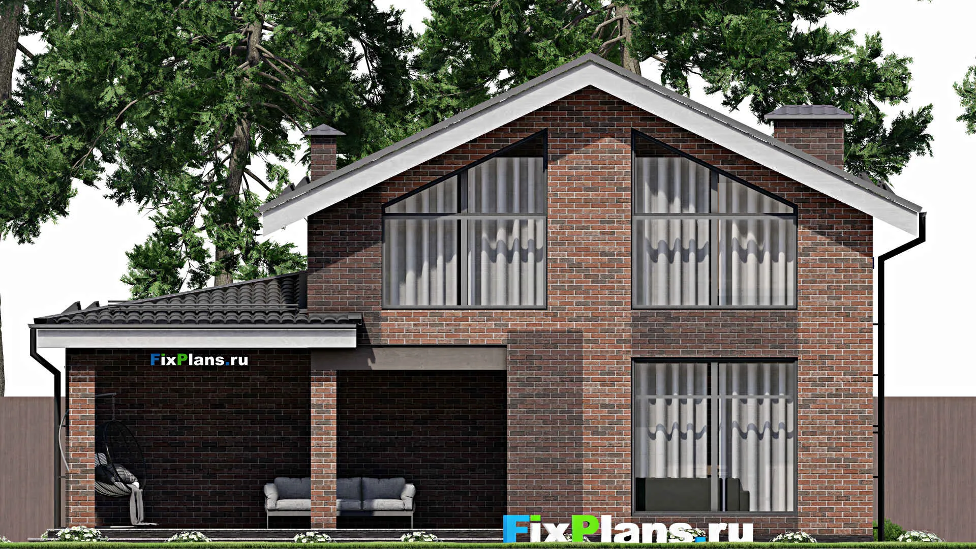 F-5372 - Проект дома с мансардой 13 на 13, площадью 200 м² с террасой, балконом, гаражом на 1 машину и 5 спальнями