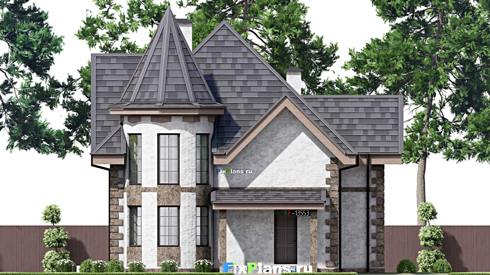 F-13553 - Проект дома с мансардой 12 на 15, площадью 200 м² с балконом и 4 спальнями