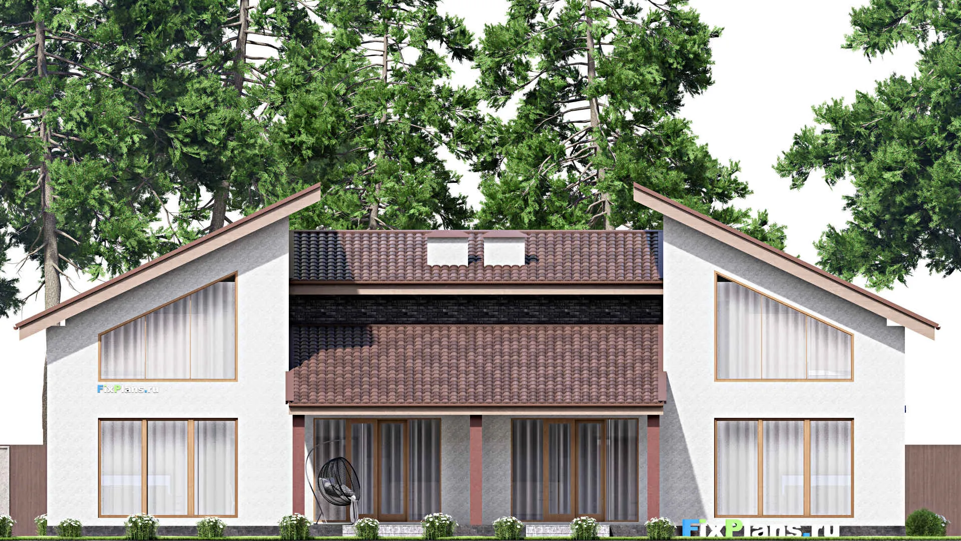 F-15848 - Проект дома с мансардой 16 на 22, площадью 340 м² с террасой и 6 спальнями