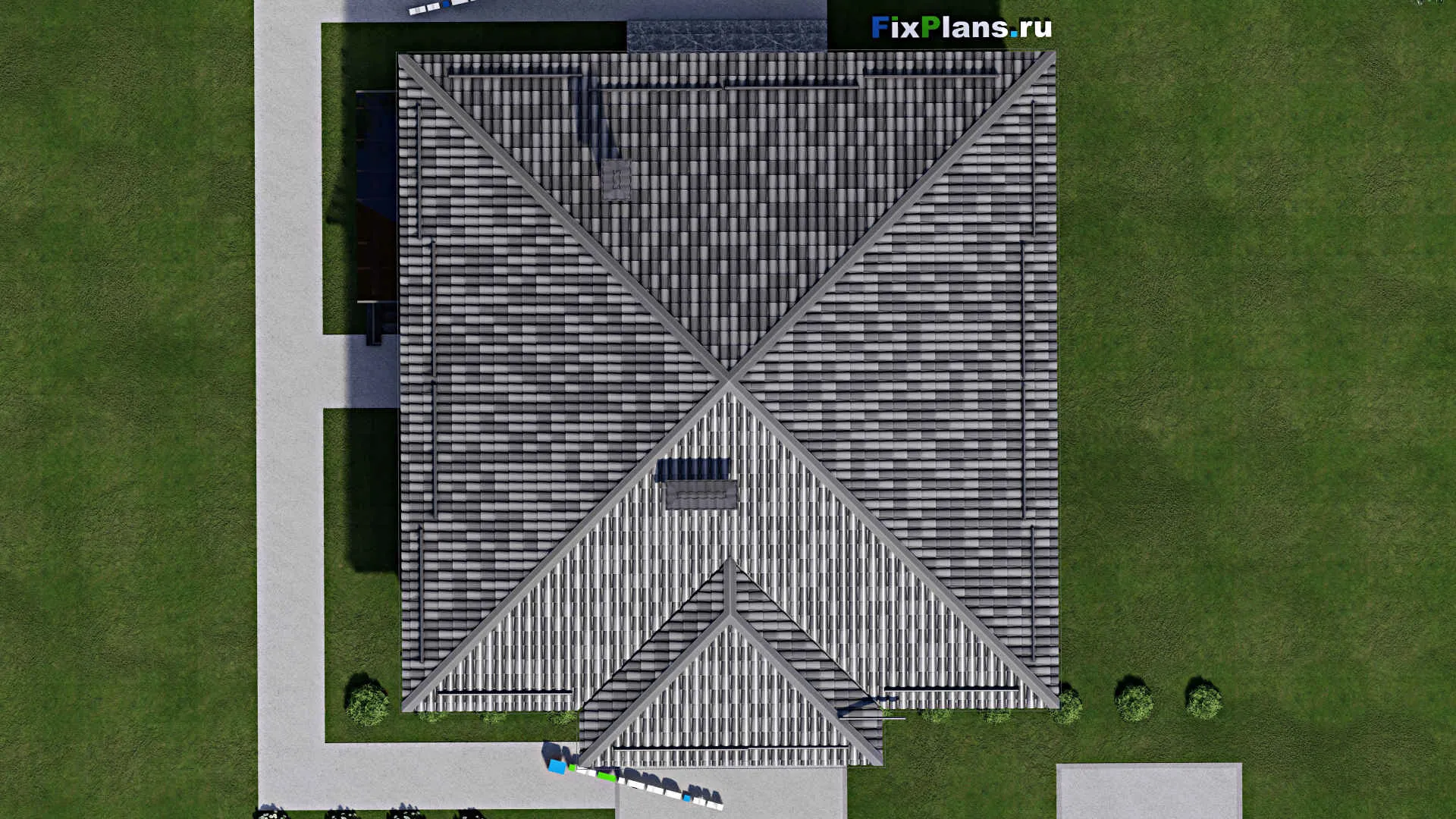 F-8981 - Проект одноэтажного дома 14 на 16, площадью 210 м² с террасой, цокольным этажом и 4 спальнями