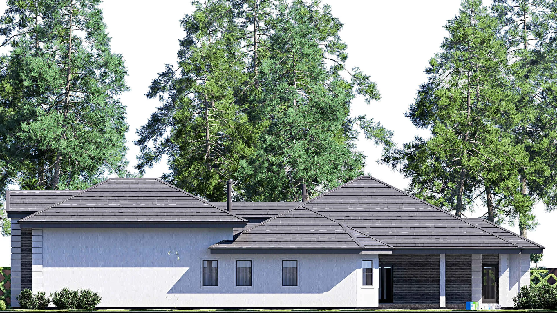 F-19799 - Проект дома с мансардой 21 на 29, площадью 410 м² с террасой, гаражом на 2 машины и 3 спальнями