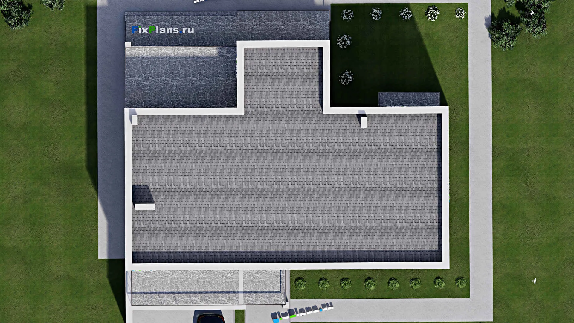 F-11843 - Проект двухэтажного дома 21 на 22, площадью 530 м² с террасой, балконом, гаражом на 1 машину и 6 спальнями