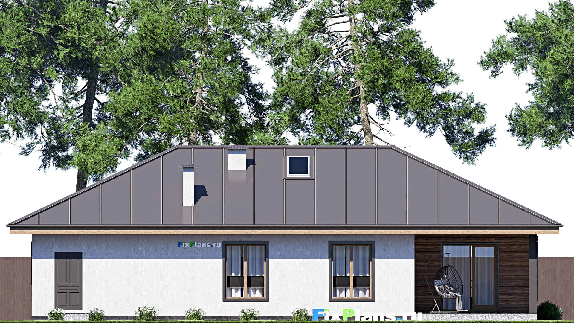 F-17909 - Проект одноэтажного дома 11 на 19, площадью 160 м² с террасой, гаражом на 2 машины и 3 спальнями