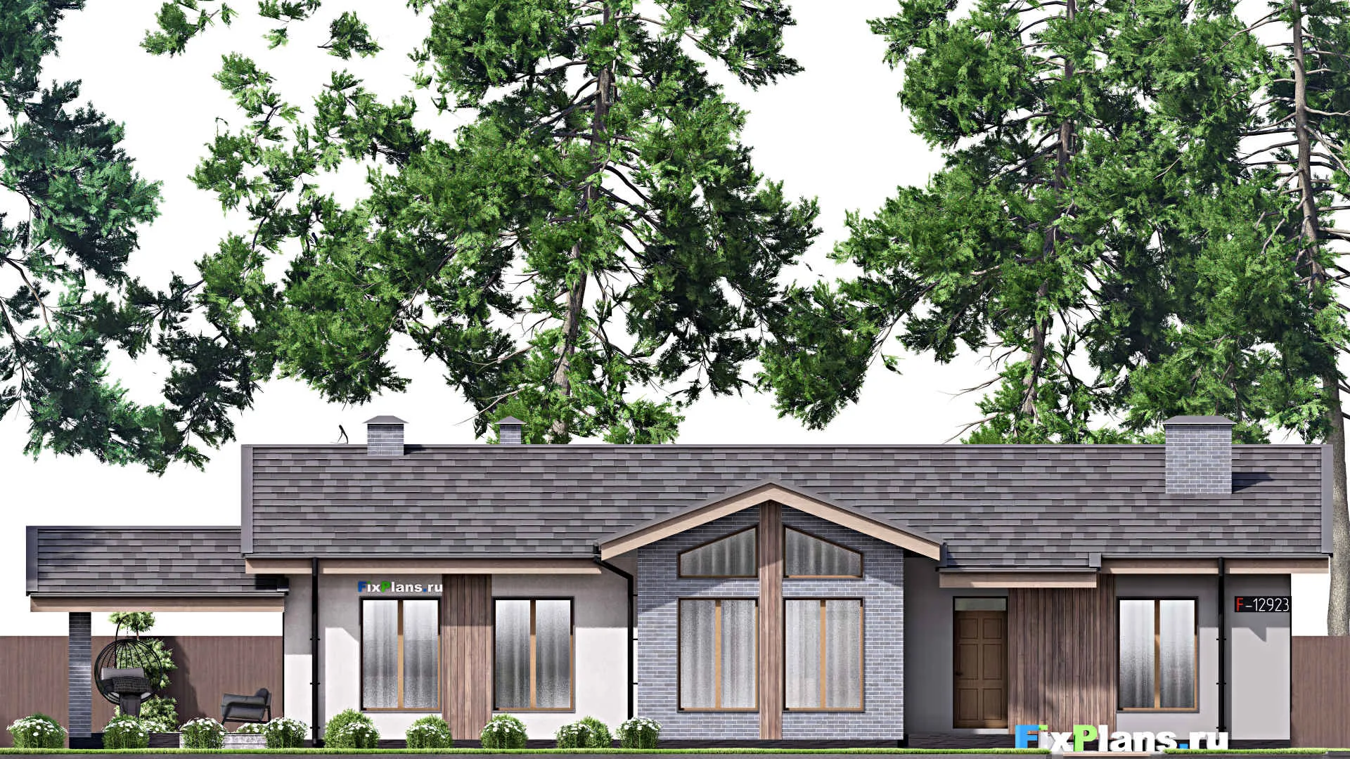 F-12923 - Проект одноэтажного дома 11 на 23, площадью 170 м² с террасой и 3 спальнями