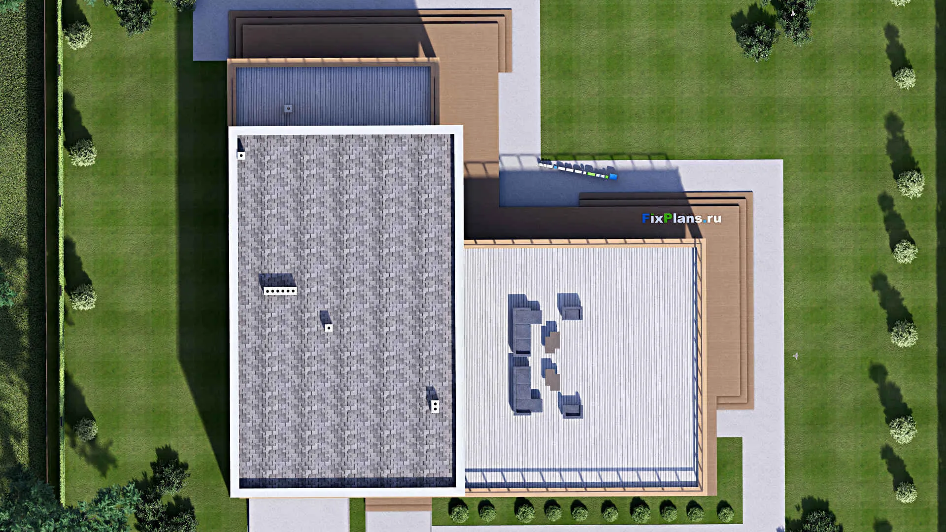 F-16028 - Проект двухэтажного дома 25 на 26, площадью 850 м² с террасой, балконом, гаражом на 2 машины и 5 спальнями
