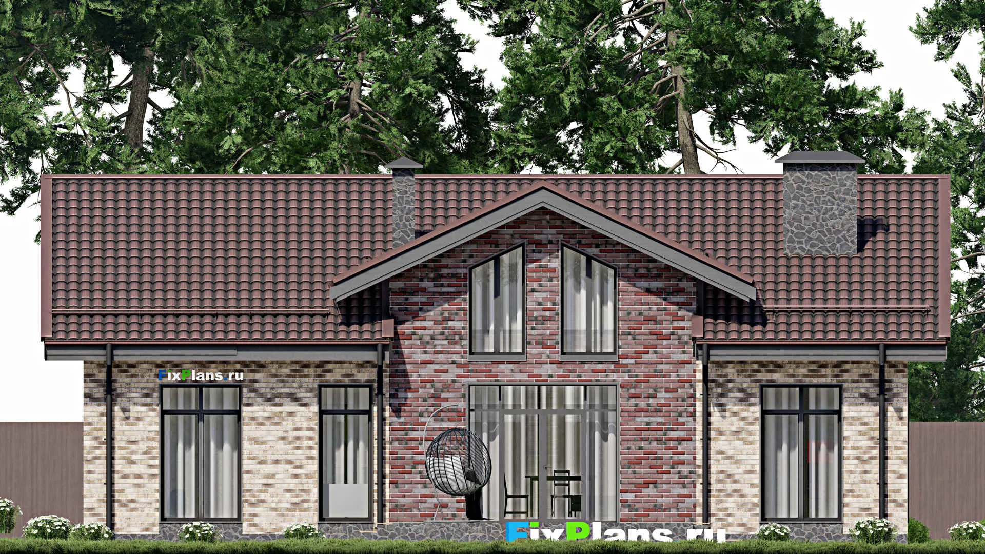 F-2231 - Проект одноэтажного дома 11 на 15, площадью 150 м² с террасой и 3 спальнями