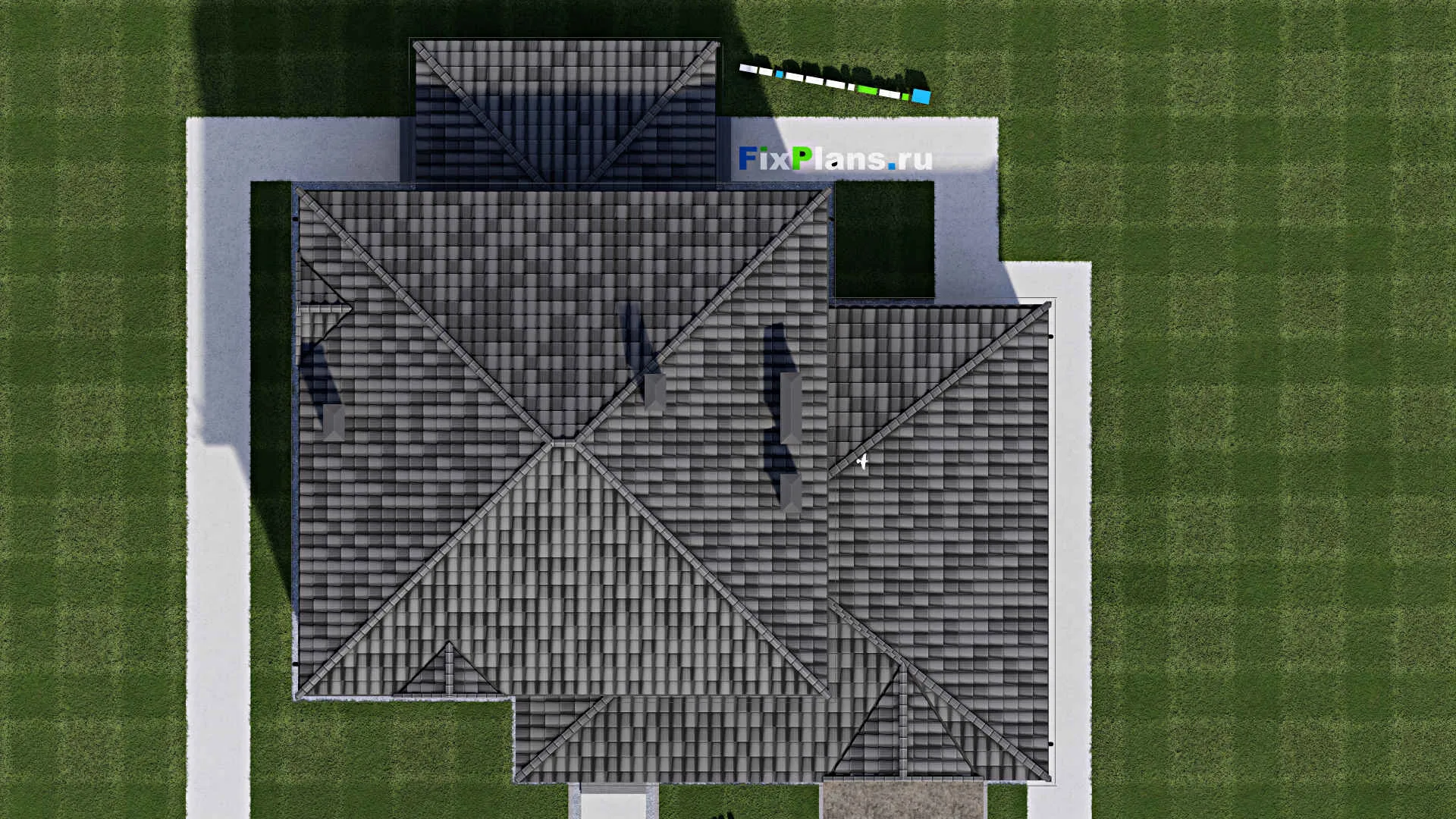 F-1493 - Проект двухэтажного дома 13 на 17, площадью 260 м² с террасой, баней, гаражом на 1 машину и 3 спальнями