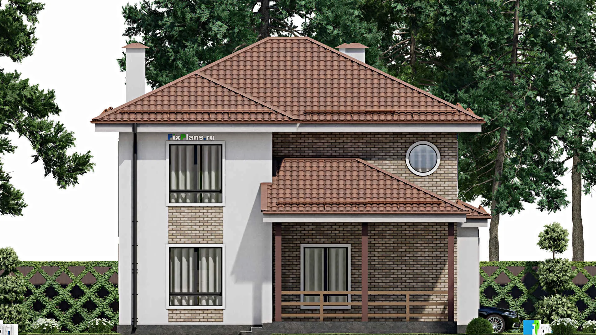 F-8684 - Проект двухэтажного дома 12 на 14, площадью 220 м² с террасой, балконом и 4 спальнями