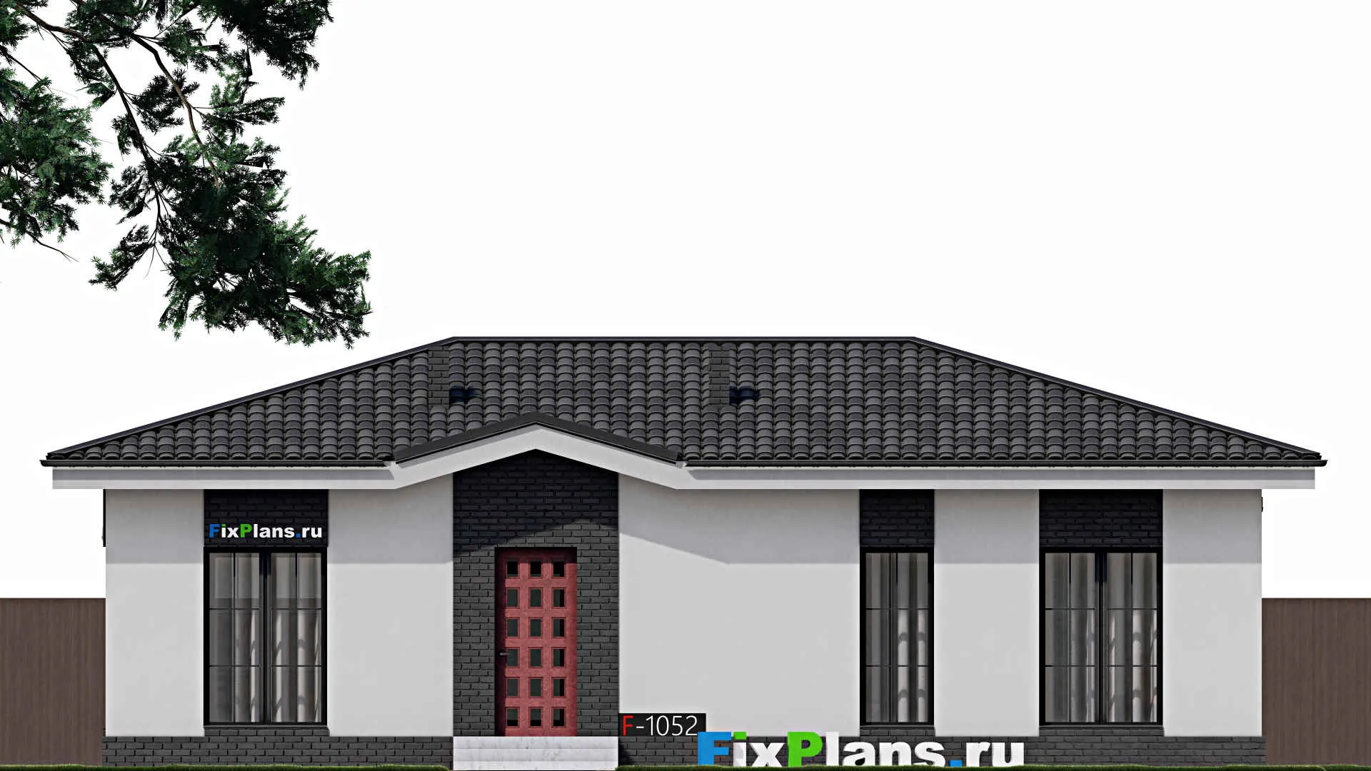 F-1052 - Проект одноэтажного дома 9 на 15, площадью 110 м² с террасой и 3 спальнями