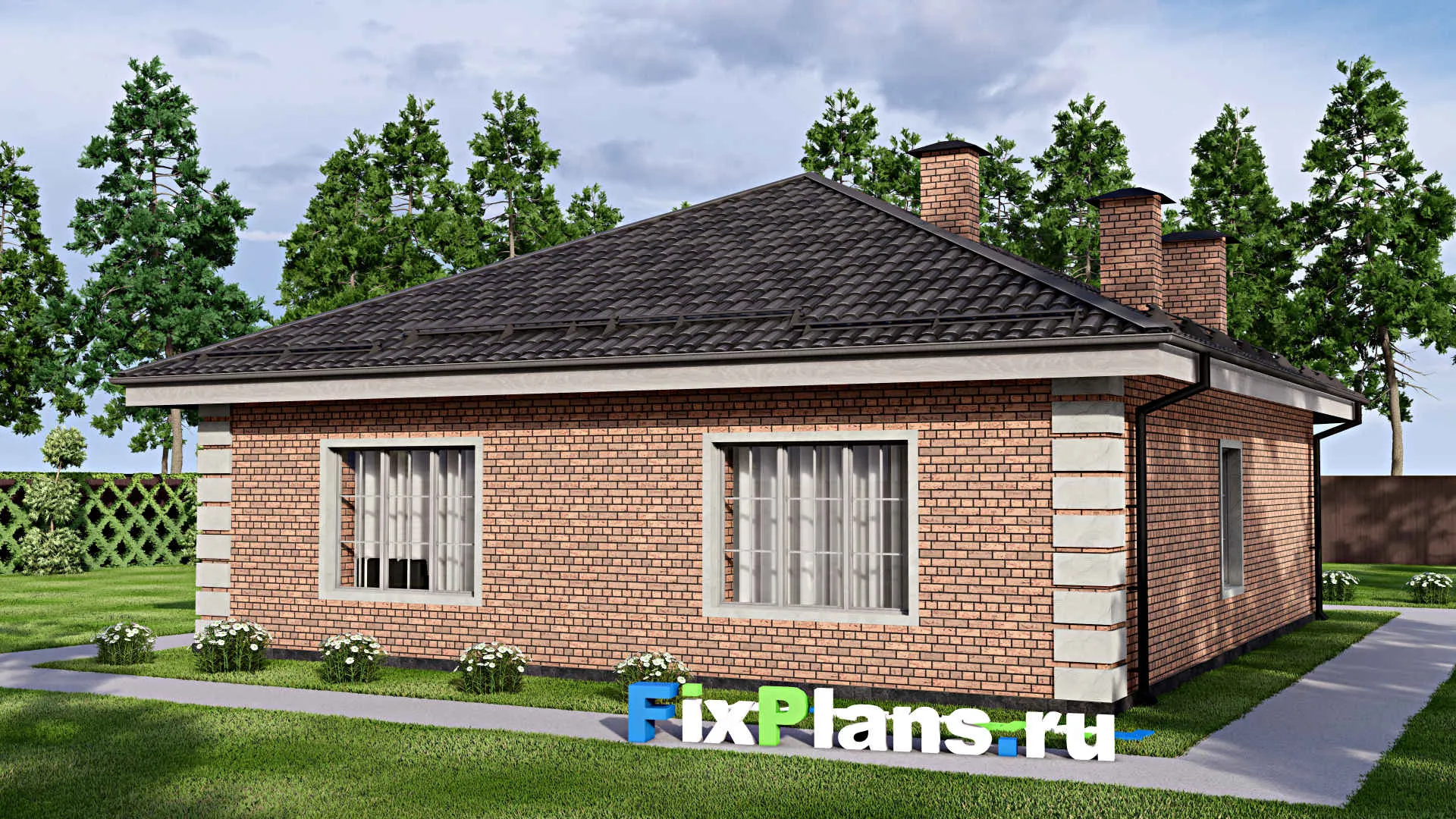 F-12896 - Проект одноэтажного дома 12 на 14, площадью 120 м² с 3 спальнями