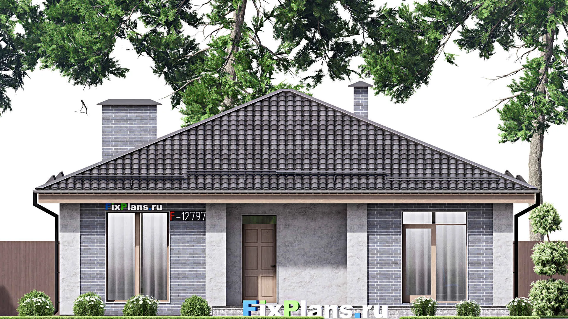 F-12797 - Проект одноэтажного дома 13 на 15, площадью 130 м² с террасой и 3 спальнями