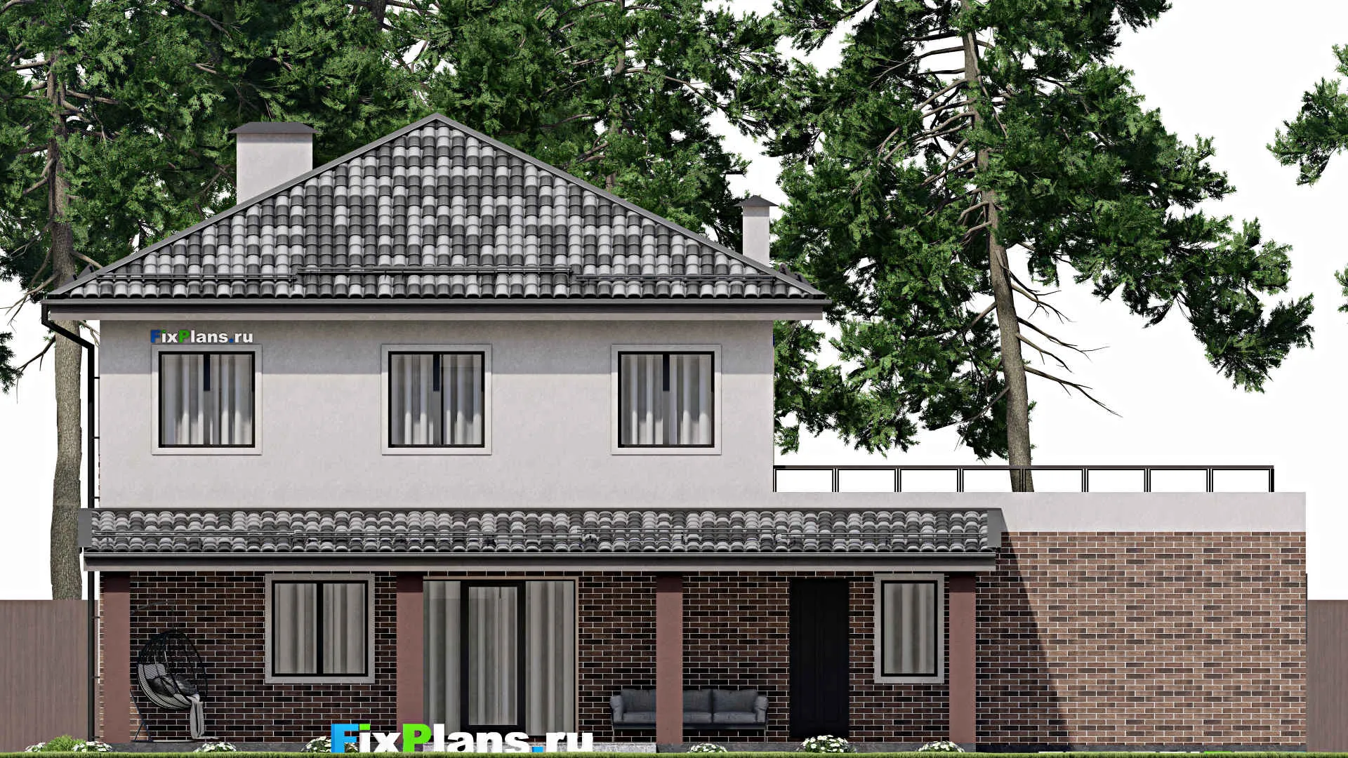 F-7838 - Проект двухэтажного дома 11 на 19, площадью 350 м² с террасой, балконом, гаражом на 2 машины и 4 спальнями