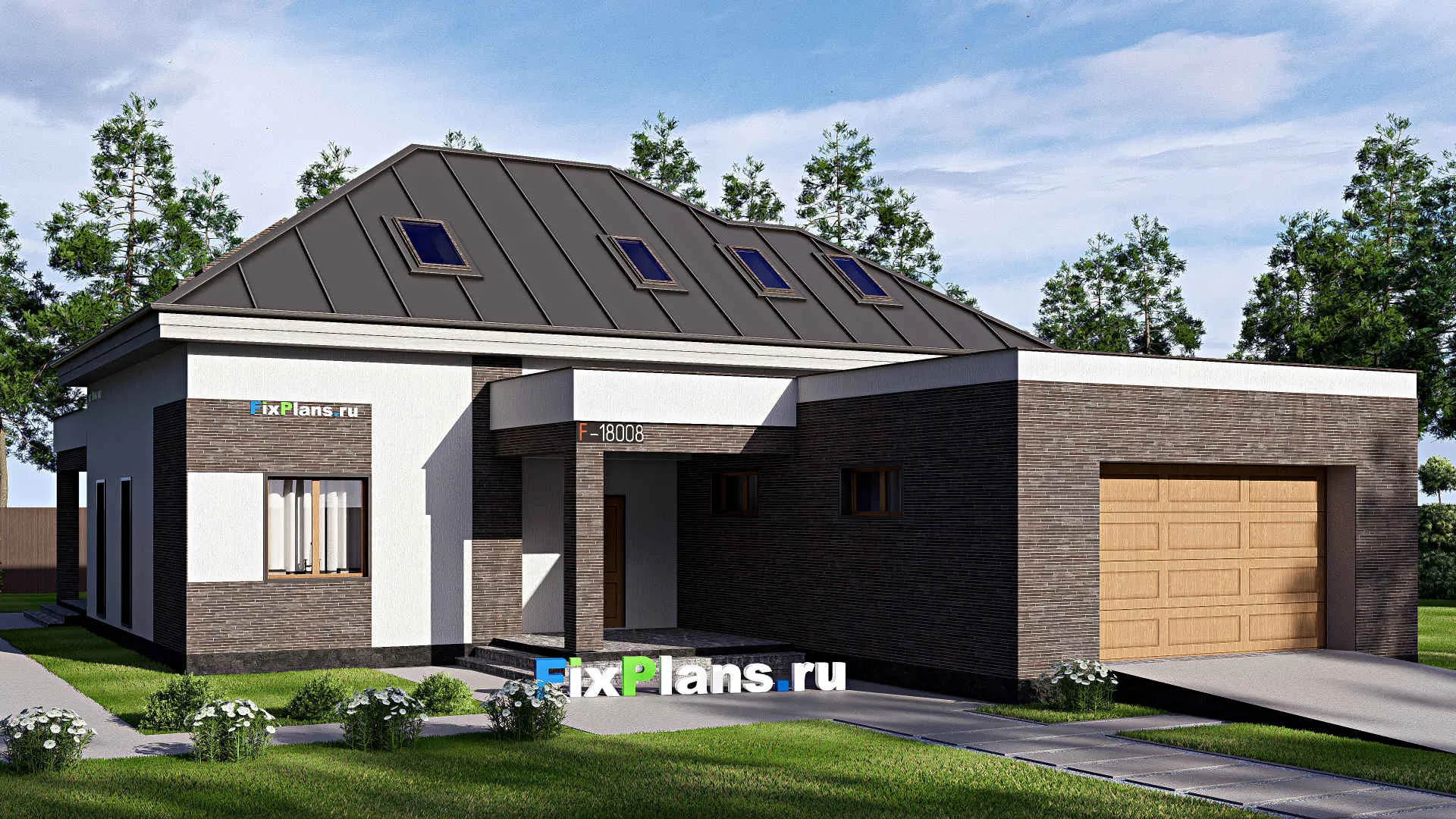 F-18008 - Проект дома с мансардой 15 на 23, площадью 330 м² с террасой, гаражом на 2 машины и 4 спальнями