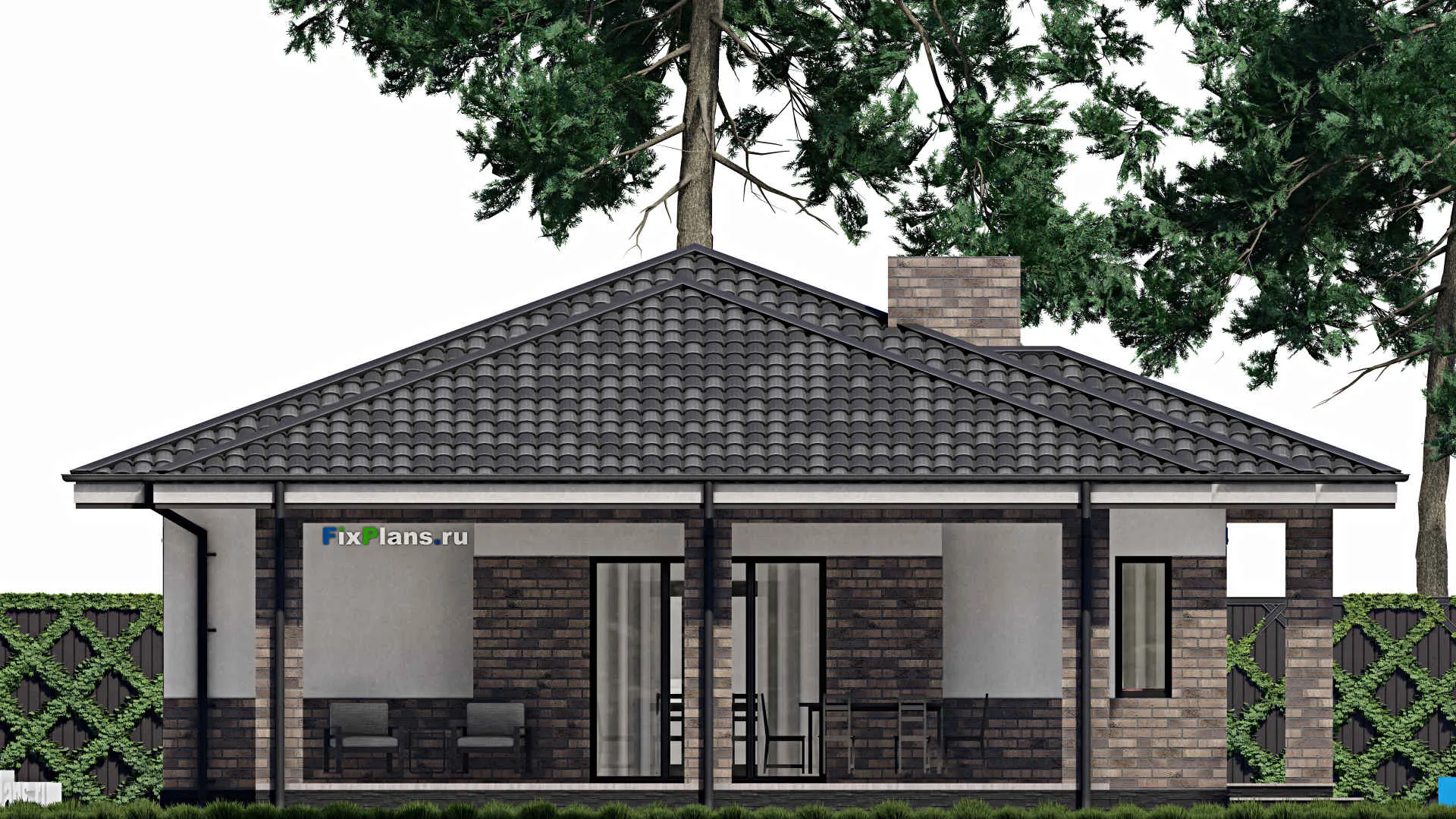 F-0737 - Проект одноэтажного дома 12 на 16, площадью 160 м² с террасой и 3 спальнями