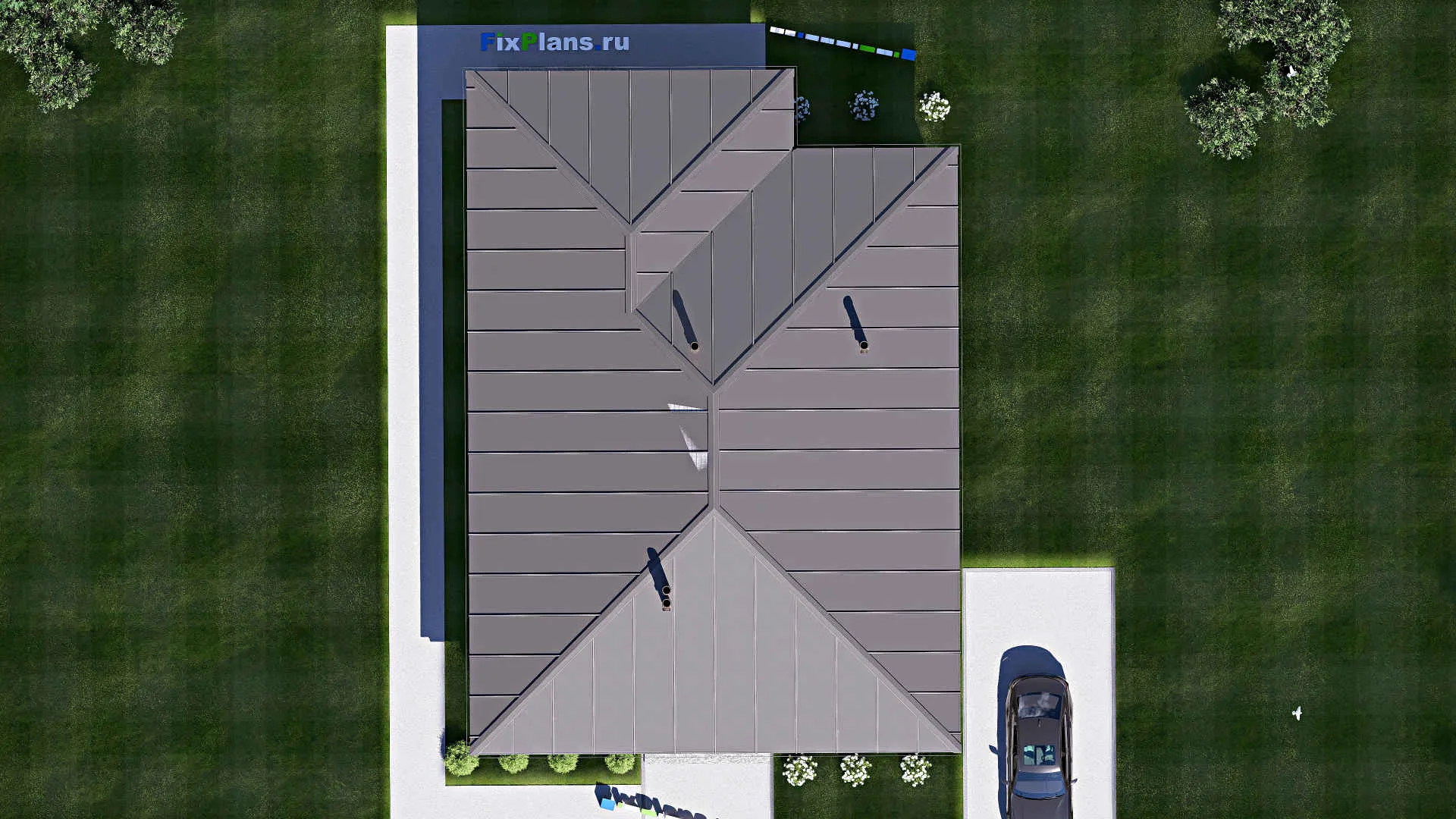 F-18152 - Проект одноэтажного дома 13 на 18, площадью 160 м² с террасой и 3 спальнями