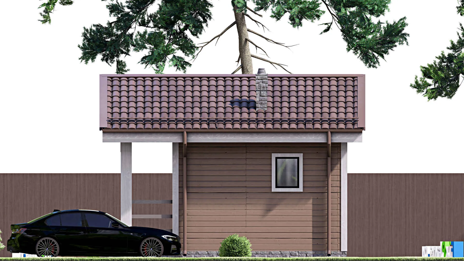 F-15623 - Проект бани 5 на 7, площадью 30 м² с комнатой отдыха и терассой