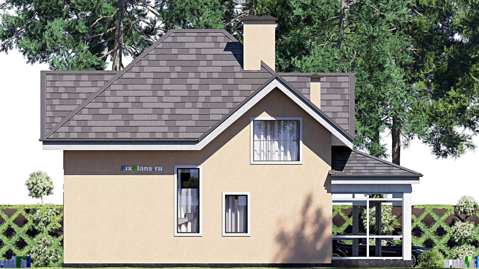 F-17324 - Планы дома с мансардой 11 на 14, площадью 140 м² с террасой и 4 спальнями