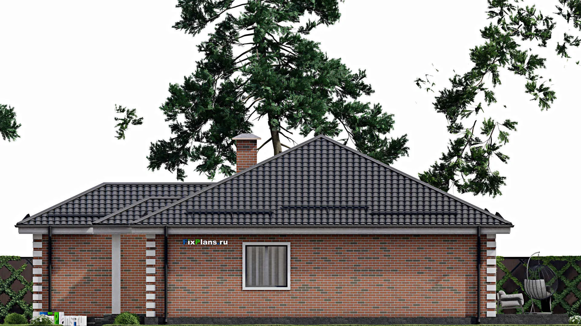 F-5471 - Проект одноэтажного дома 16 на 17, площадью 300 м² с террасой, цокольным этажом, гаражом на 2 машины и 3 спальнями