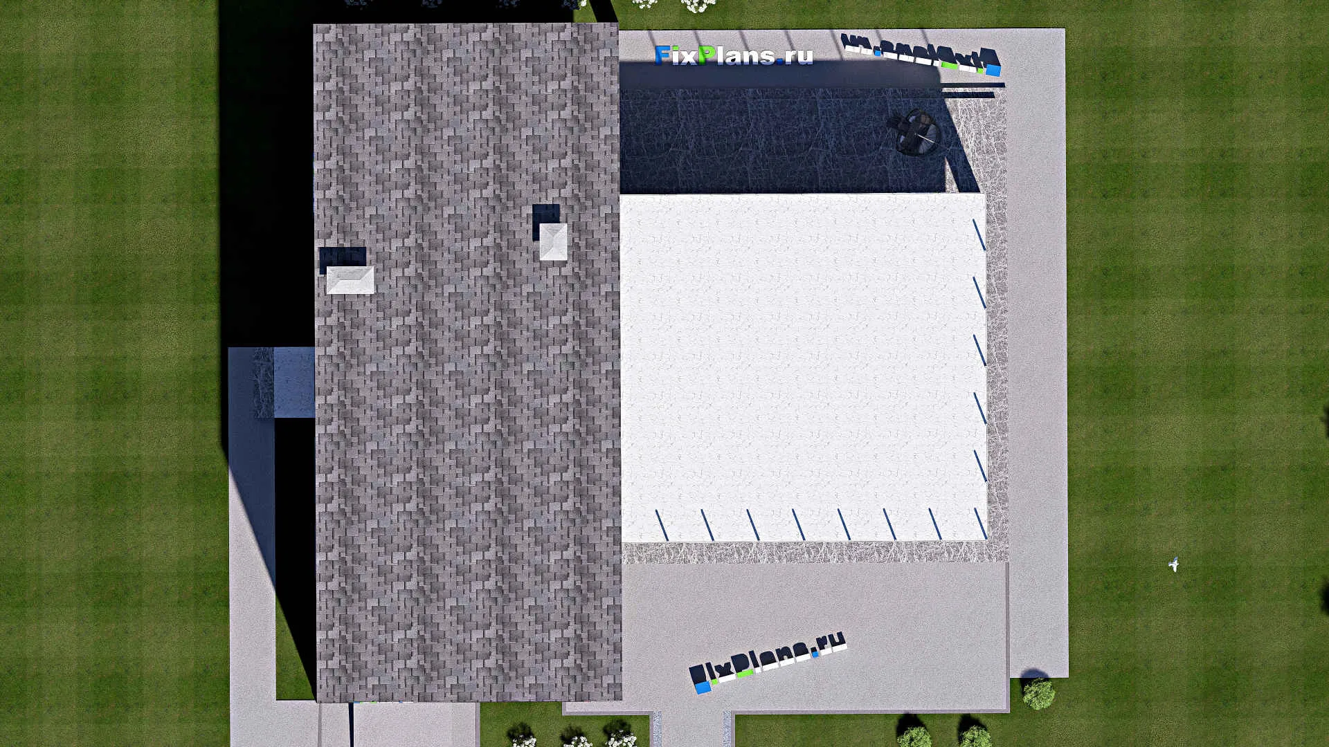 F-15029 - Проект двухэтажного дома 18 на 19, площадью 380 м² с террасой, балконом, гаражом на 1 машину и 4 спальнями