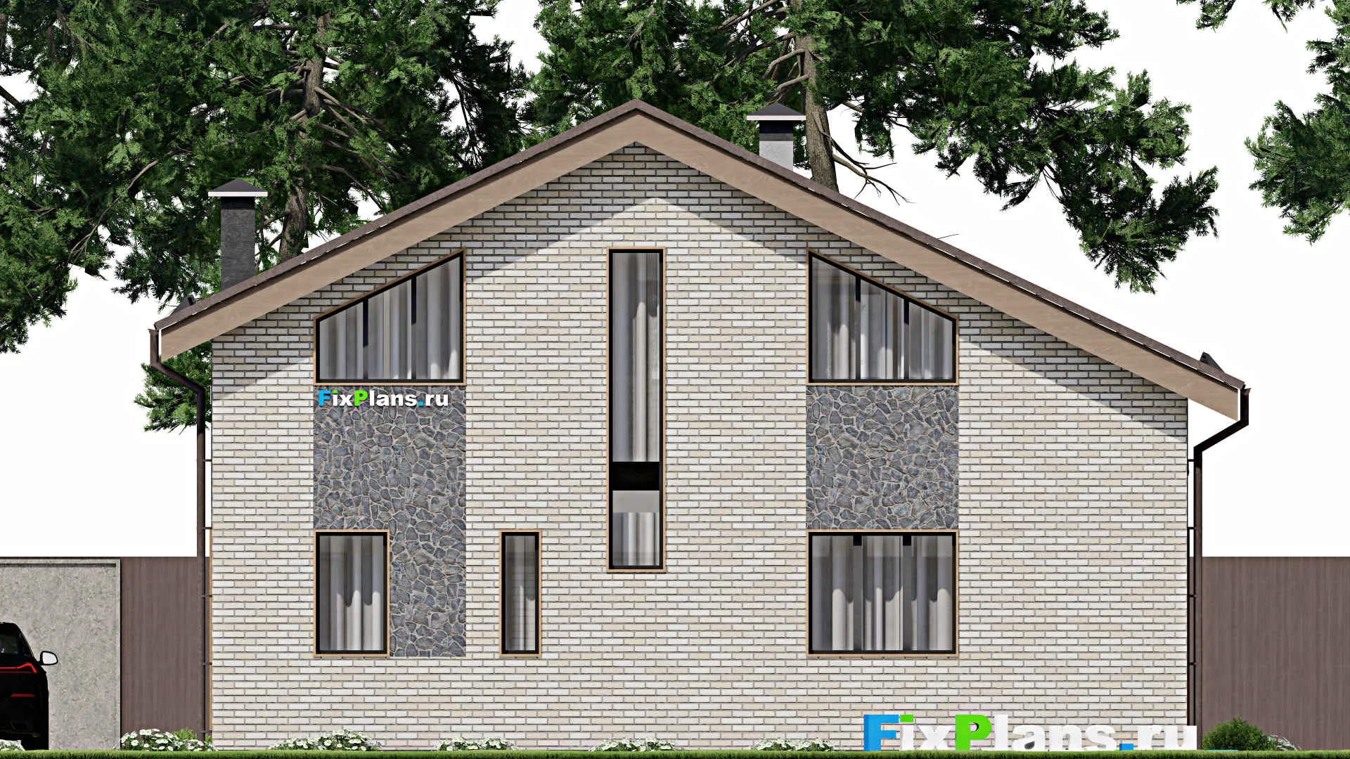 F-6263 - Проект дома с мансардой 6 на 12, площадью 100 м² с балконом и 3 спальнями