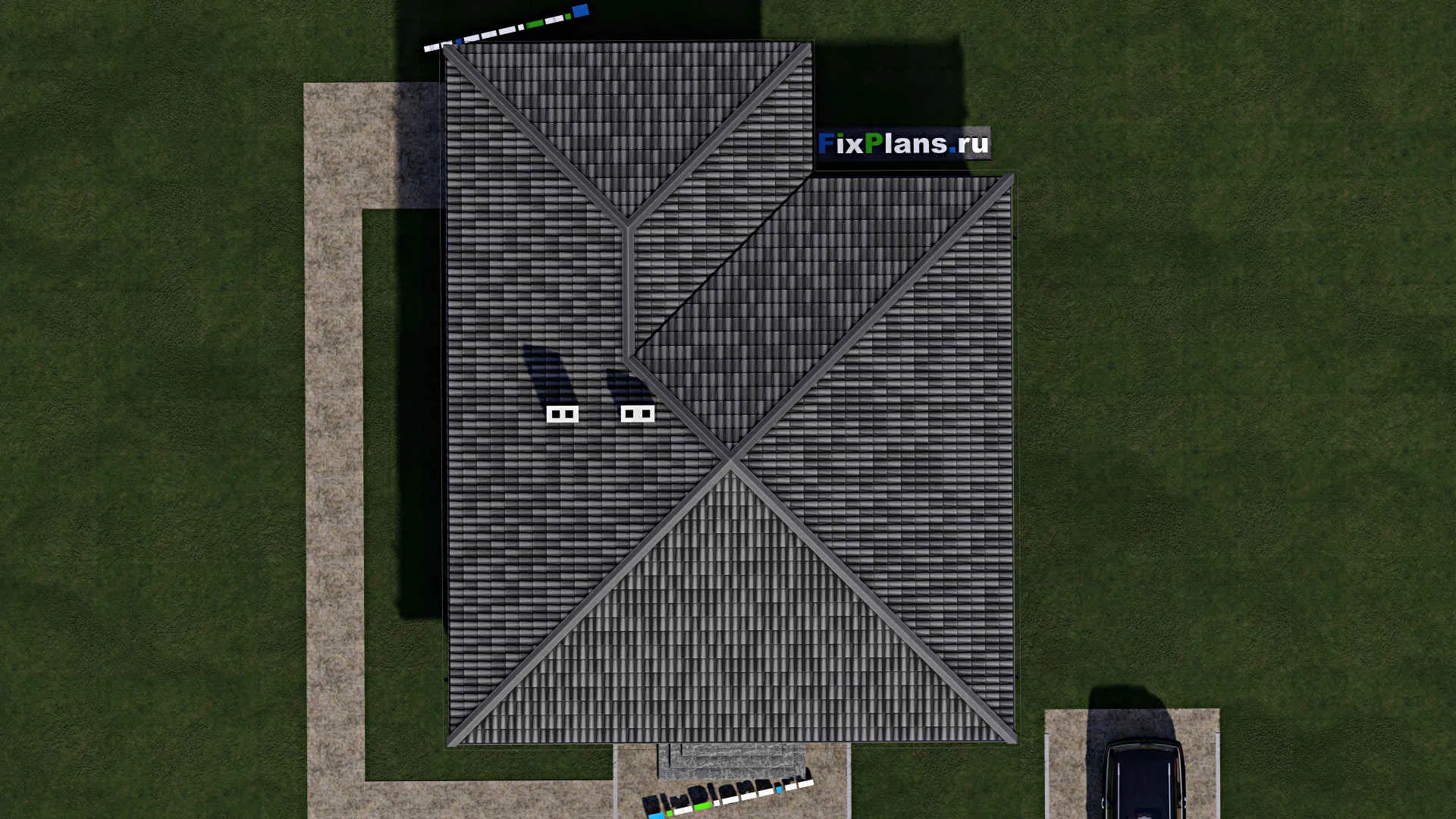 F-1250 - Проект одноэтажного дома 12 на 12, площадью 140 м² с террасой и 3 спальнями