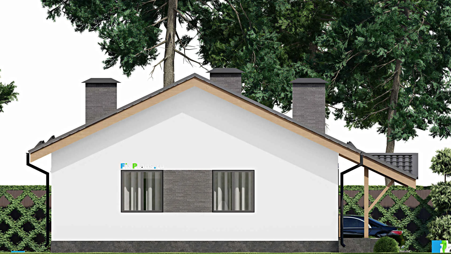F-4733 - Проект одноэтажного дома 11 на 11, площадью 90 м² с 2 спальнями