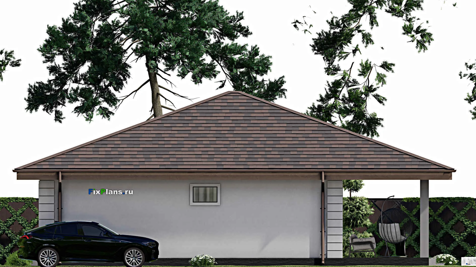 F-12140 - Проект одноэтажного дома 14 на 14, площадью 150 м² с террасой и 3 спальнями