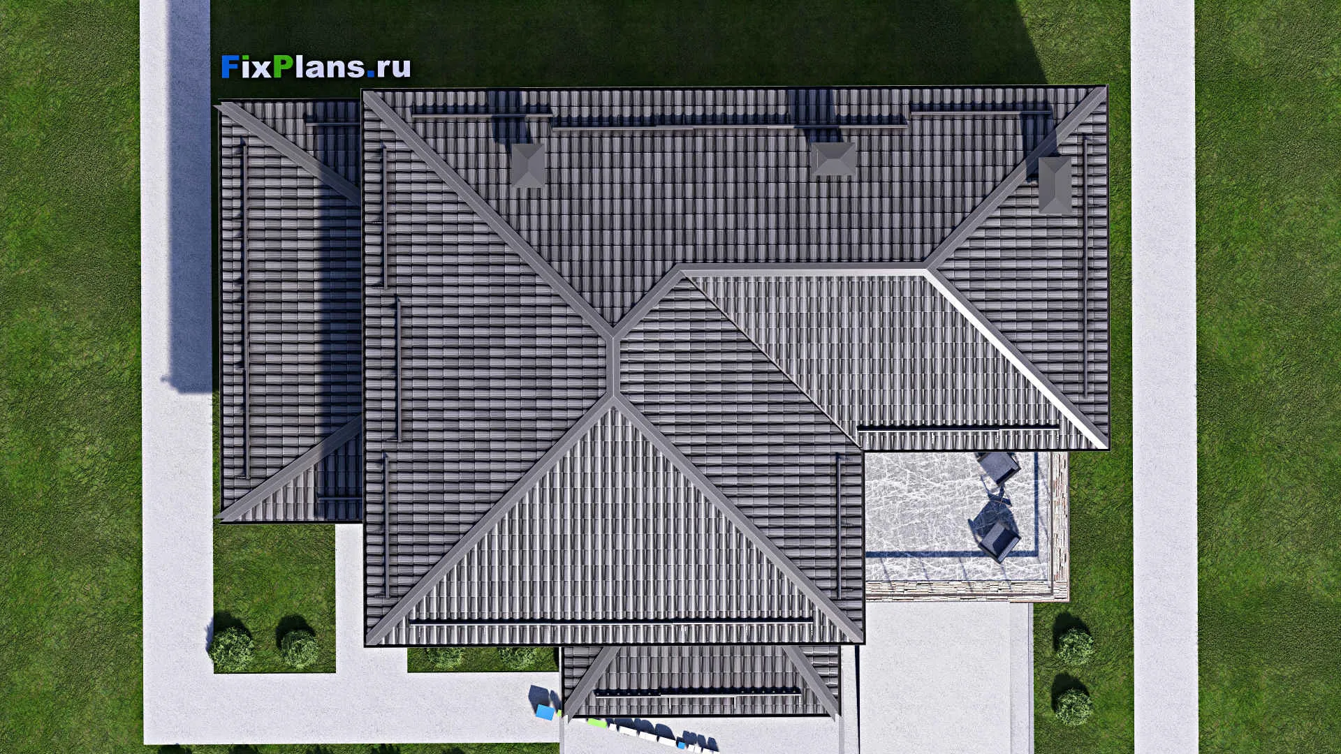 F-12491 - Проект двухэтажного дома 12 на 18, площадью 260 м² с террасой, балконом, гаражом на 1 машину и 3 спальнями