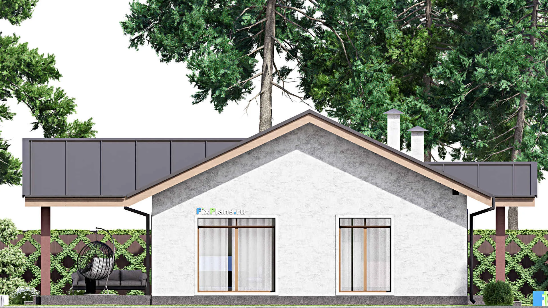 F-13229 - Проект одноэтажного дома 14 на 15, площадью 130 м² с террасой и 3 спальнями