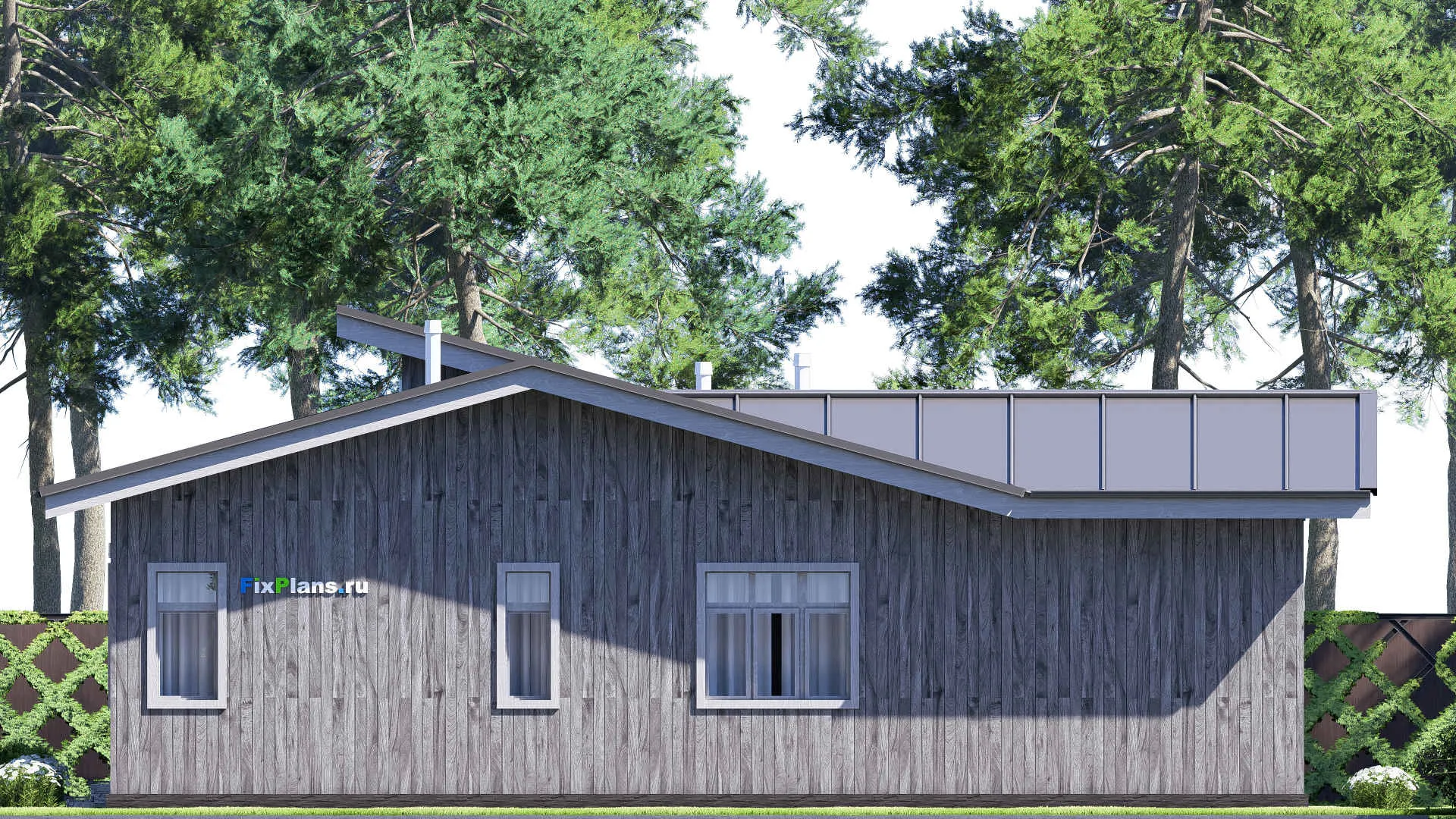 F-20393 - Проект одноэтажного дома 15 на 18, площадью 180 м² с террасой, гаражом на 1 машину и 3 спальнями