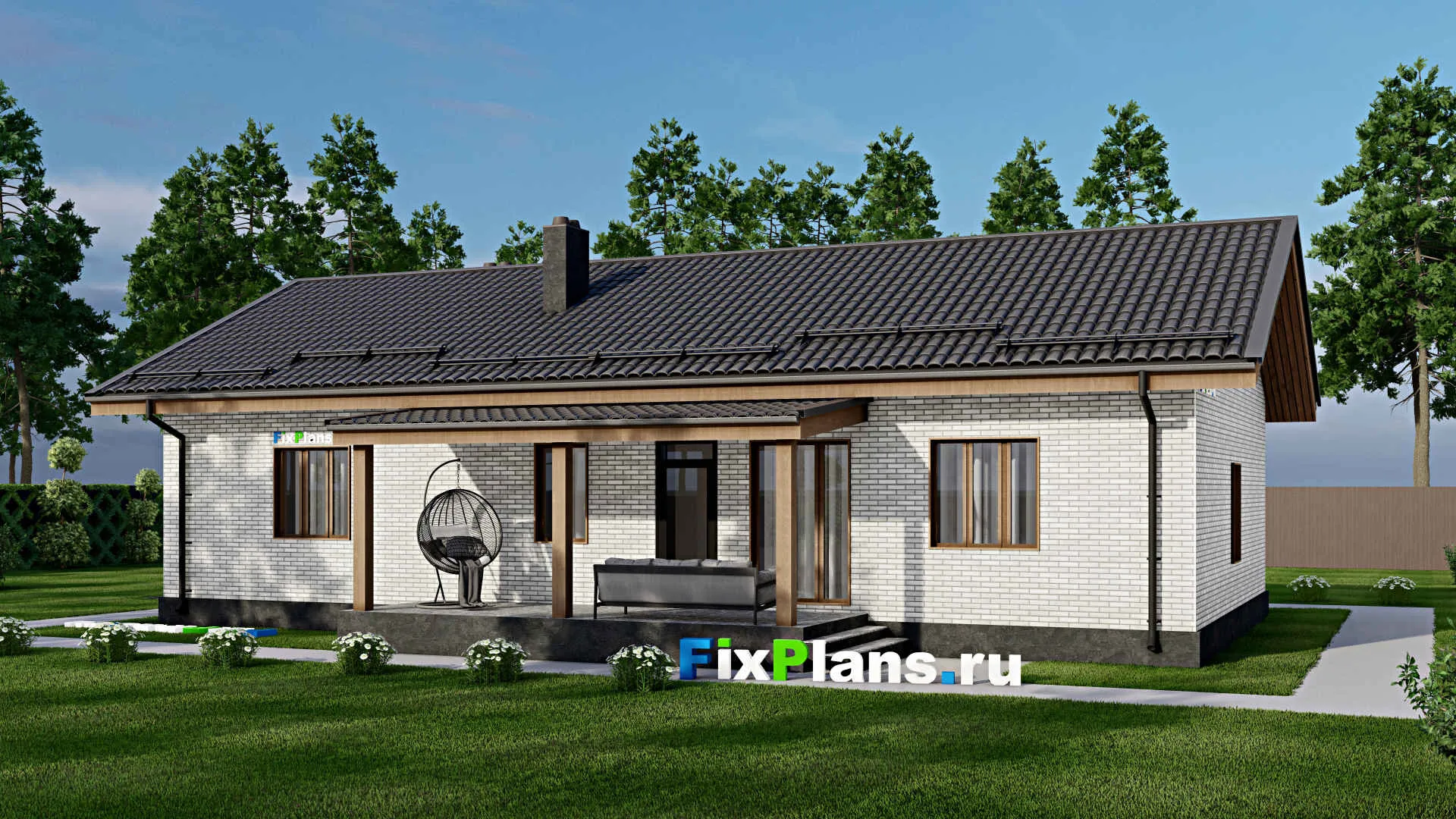 F-2294 - План одноэтажного дома 10 на 17, площадью 140 м² с террасой и 3 спальнями