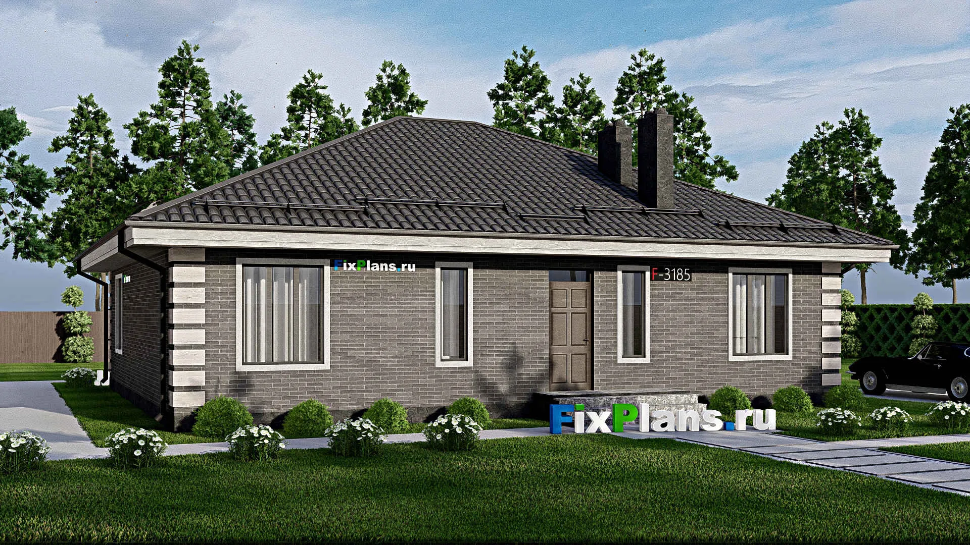 F-3185 - Проект одноэтажного дома 13 на 15, площадью 140 м² с 4 спальнями